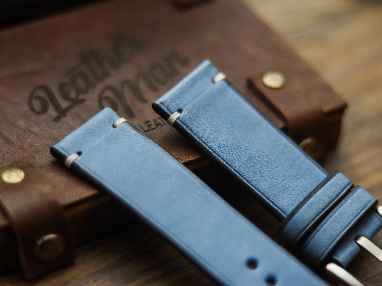 CAROLINE BLUE HAND-CRAFTED WATCH STRAPS - MINIMAL STITCHED