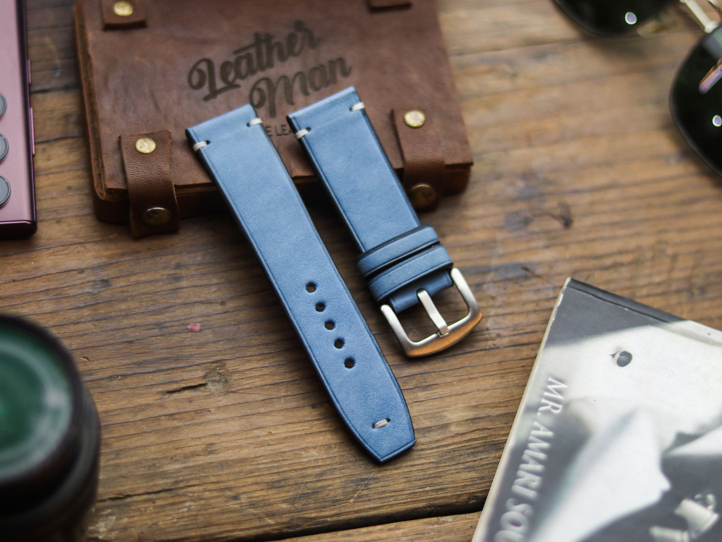 CAROLINE BLUE HAND-CRAFTED WATCH STRAPS - MINIMAL STITCHED