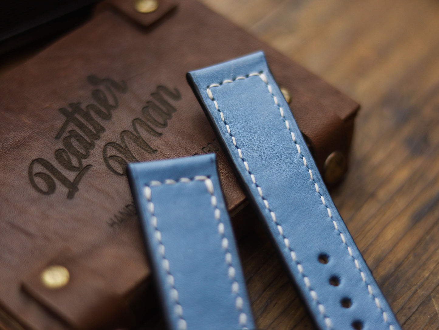 CAROLINE BLUE HAND-CRAFTED WATCH STRAPS - BOX STITCHED