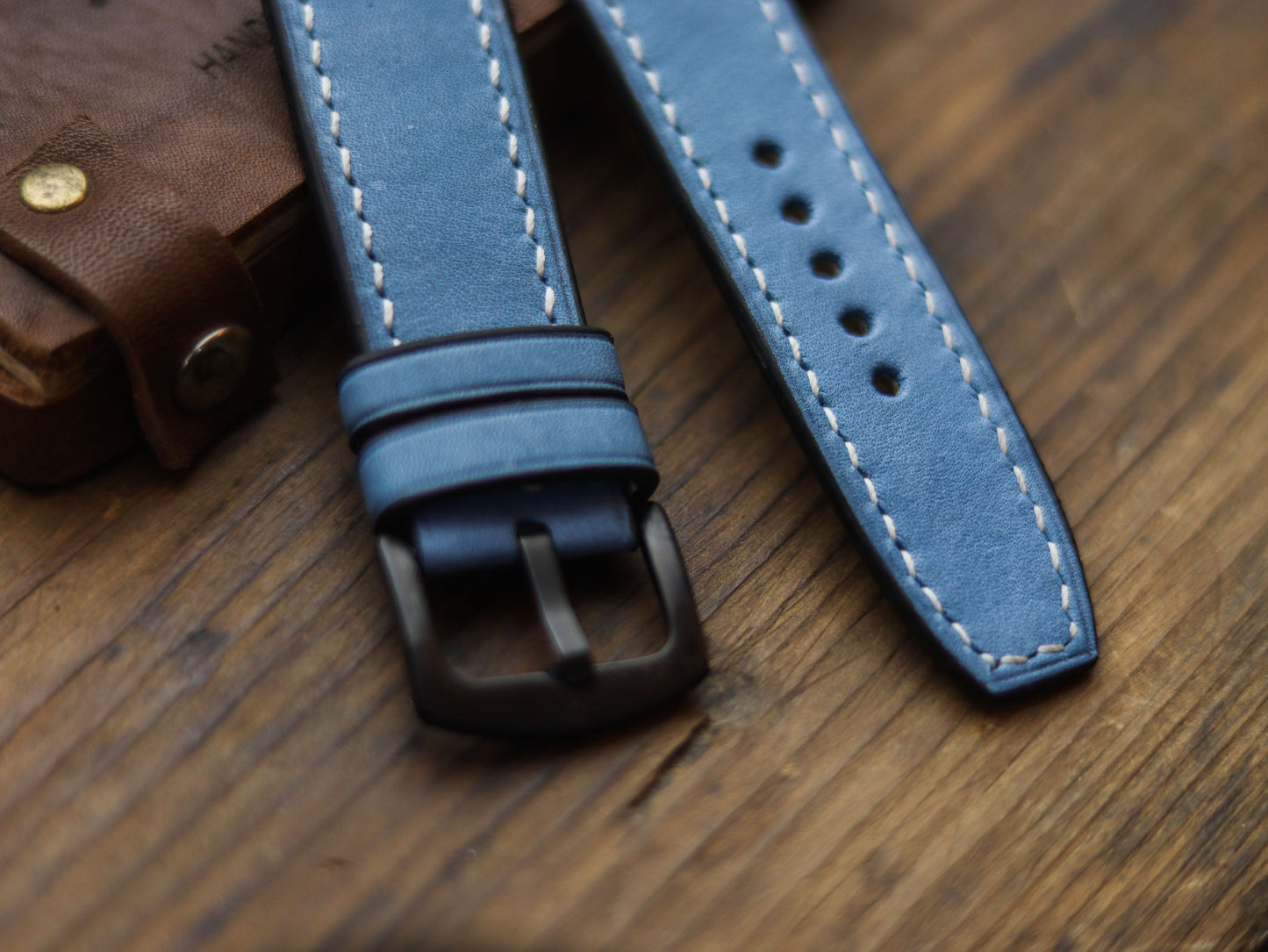 CAROLINE BLUE HAND-CRAFTED WATCH STRAPS - BOX STITCHED