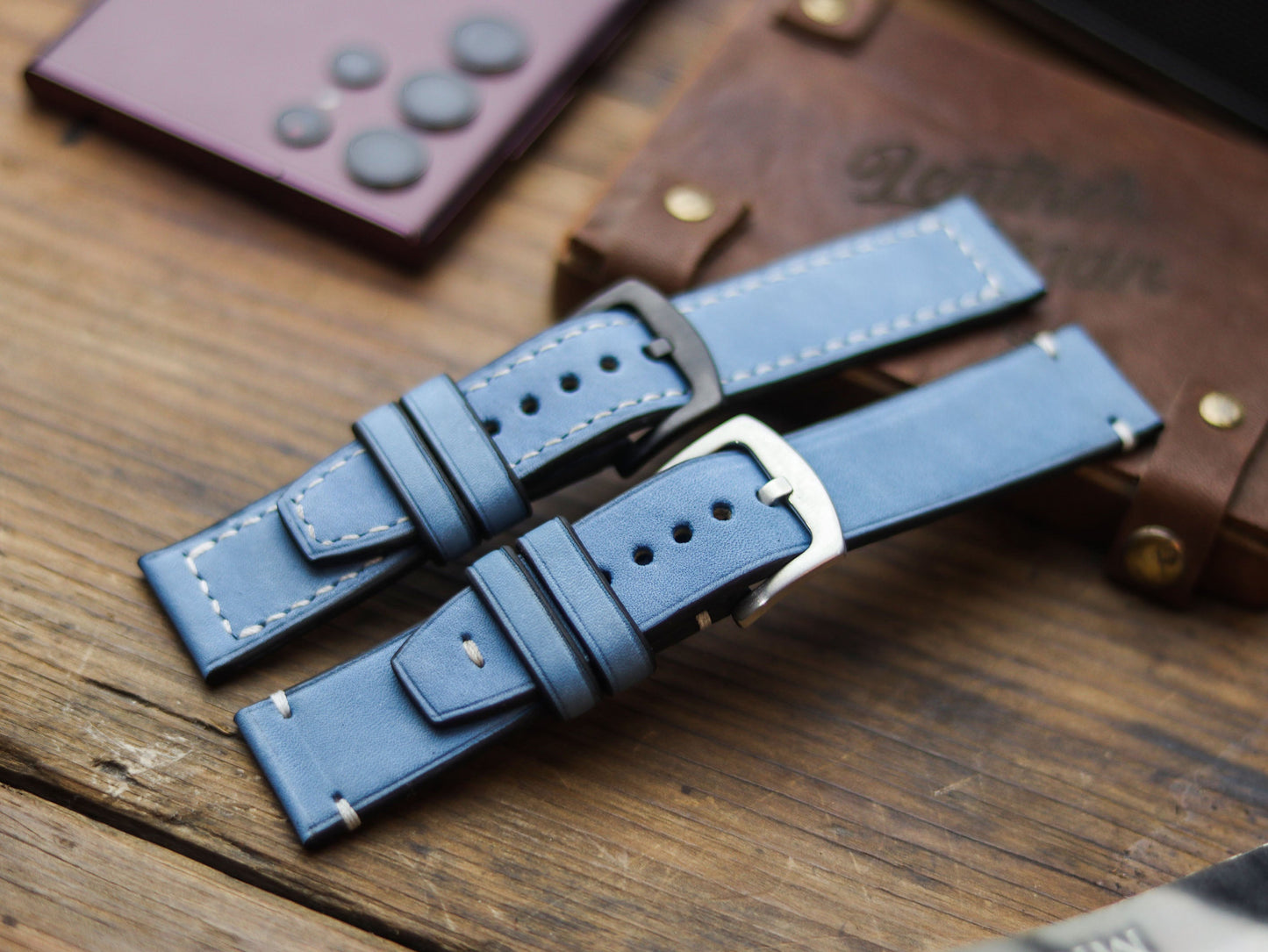 CAROLINE BLUE HAND-CRAFTED WATCH STRAPS - BOX STITCHED