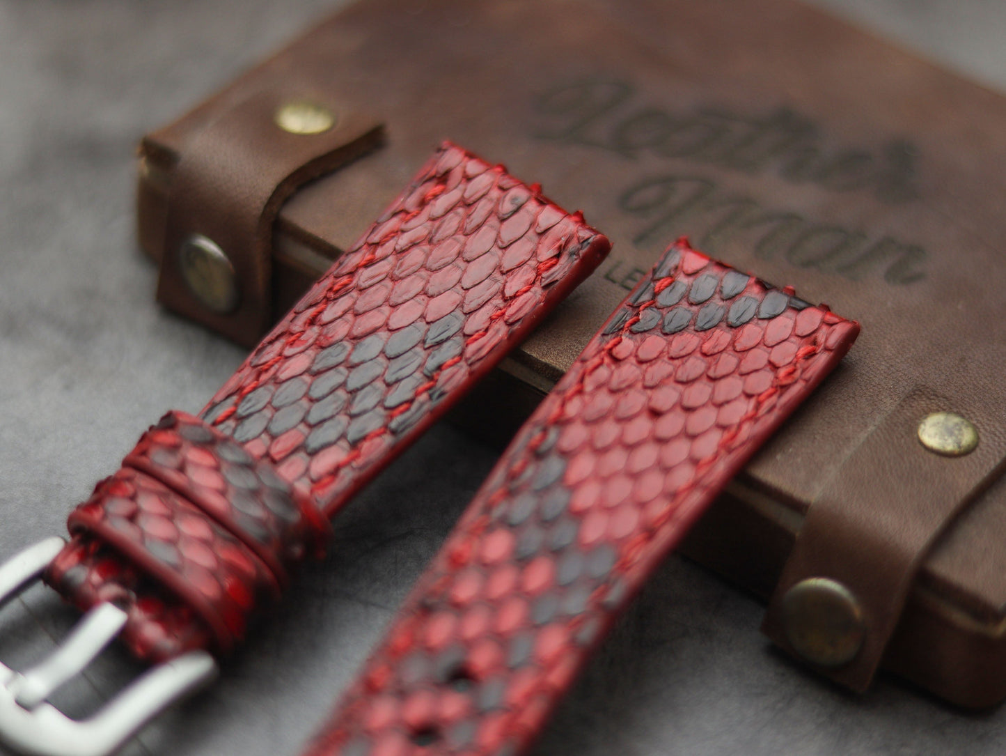 PYTHON SKIN WATCH STRAPS - VENETIAN RED