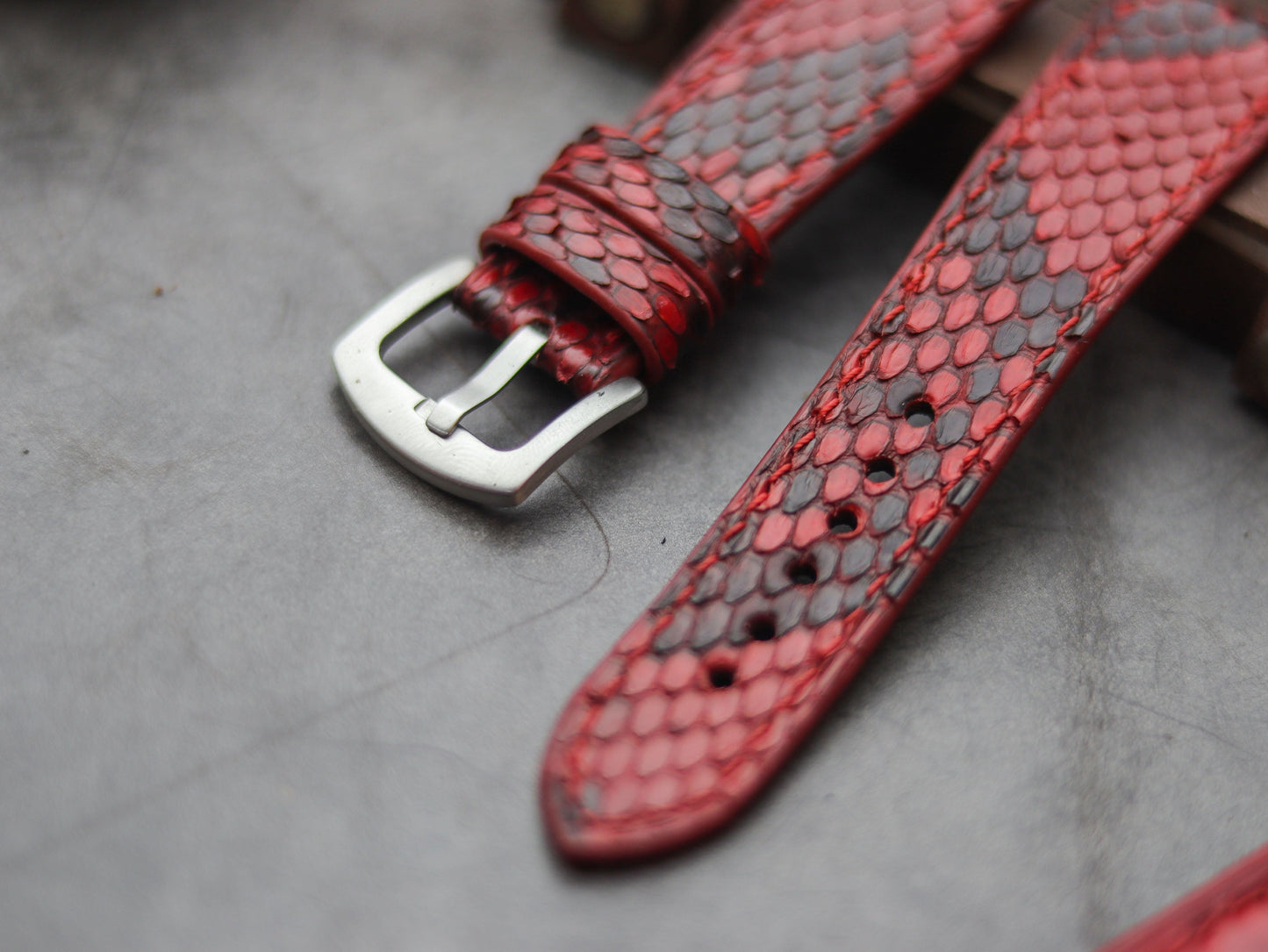 PYTHON SKIN WATCH STRAPS - VENETIAN RED