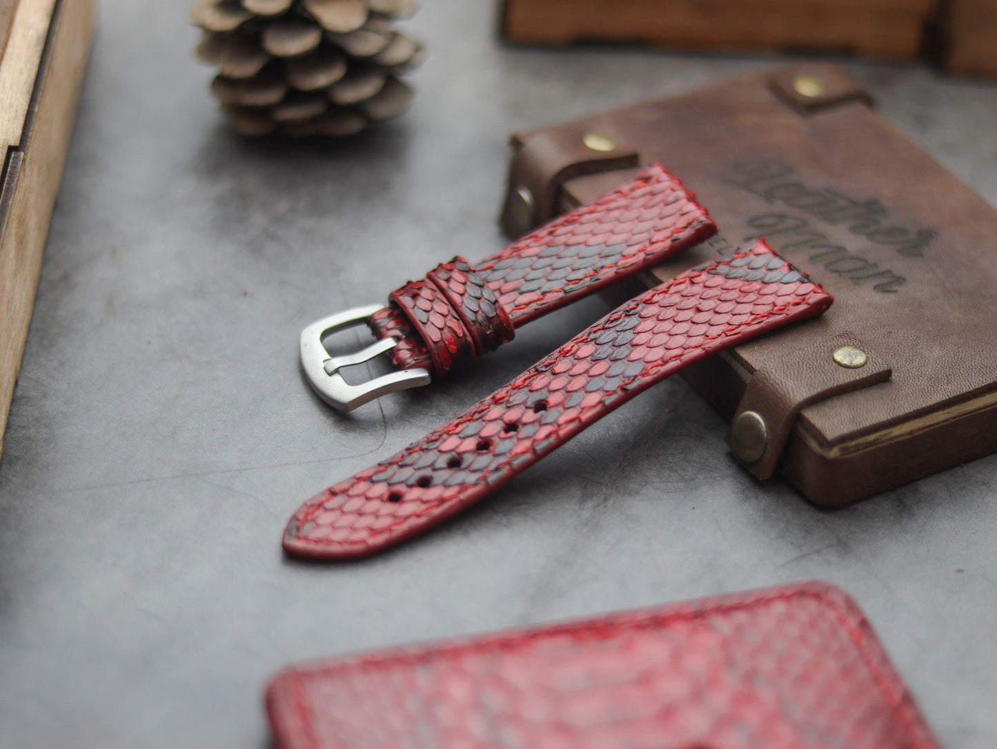 PYTHON SKIN WATCH STRAPS - VENETIAN RED