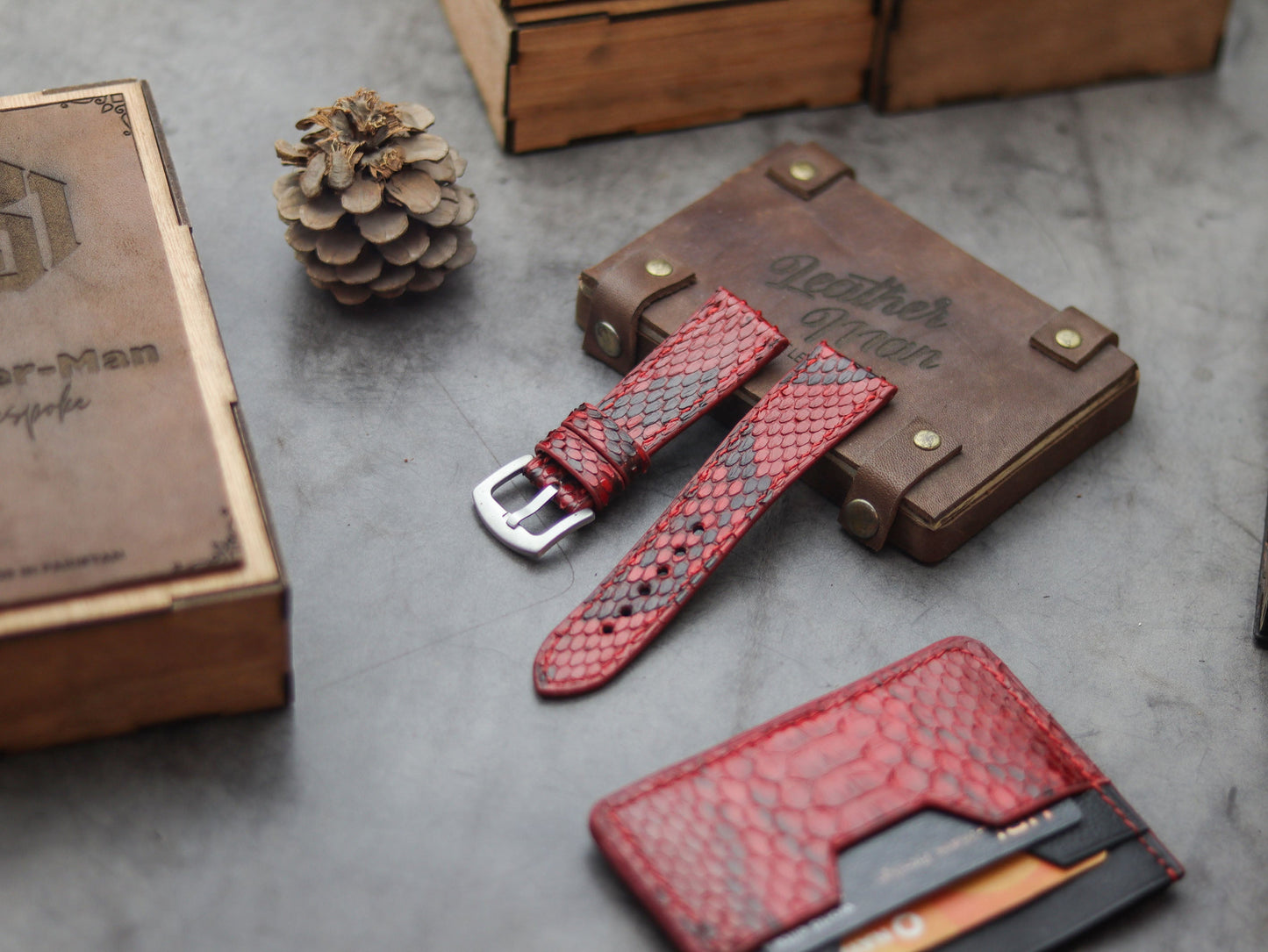 PYTHON SKIN WATCH STRAPS - VENETIAN RED