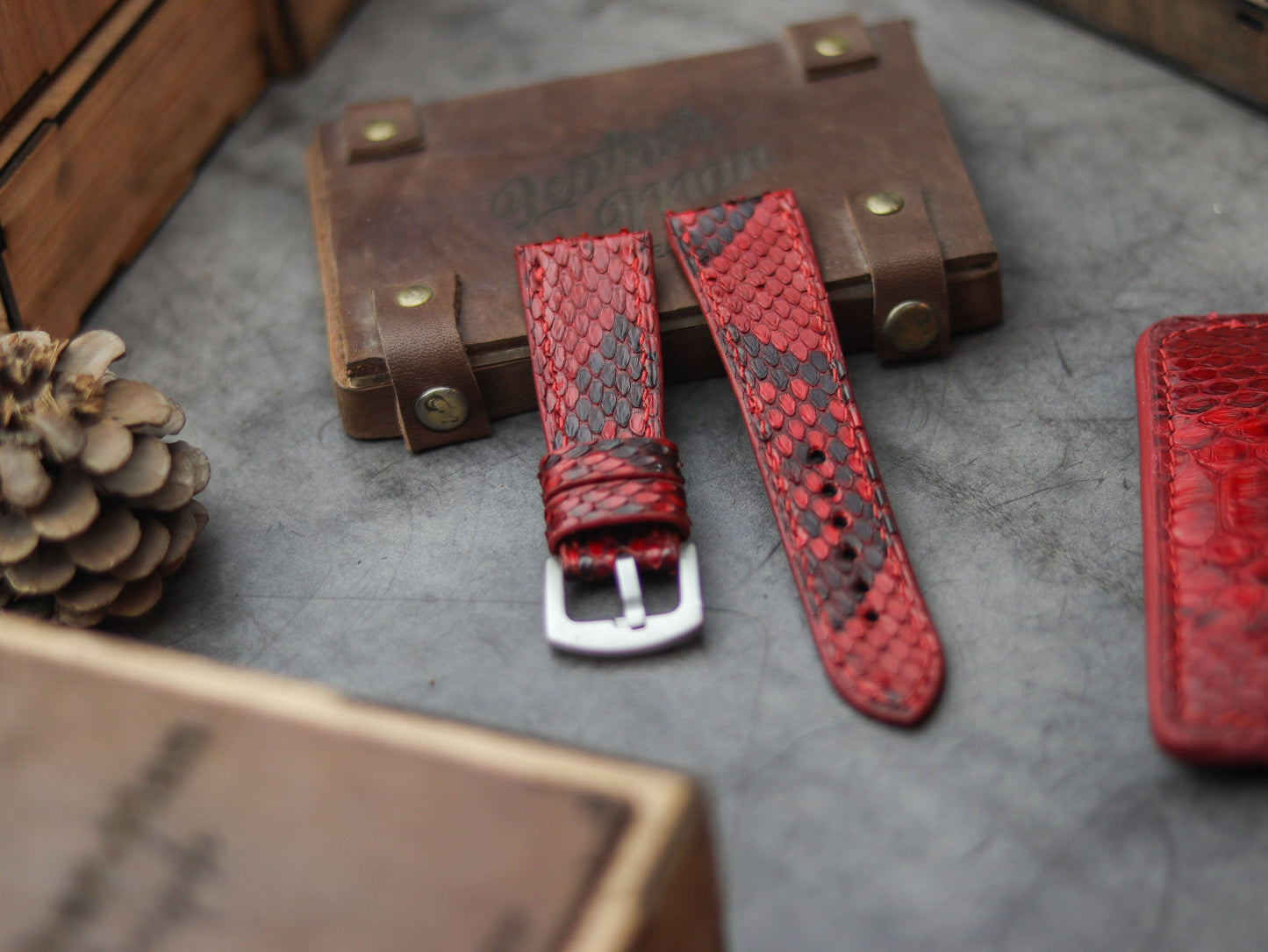 PYTHON SKIN WATCH STRAPS - VENETIAN RED
