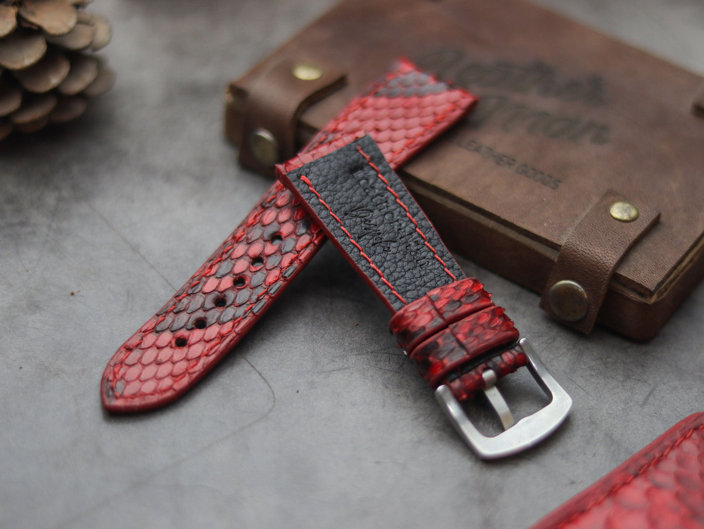 PYTHON SKIN WATCH STRAPS - VENETIAN RED