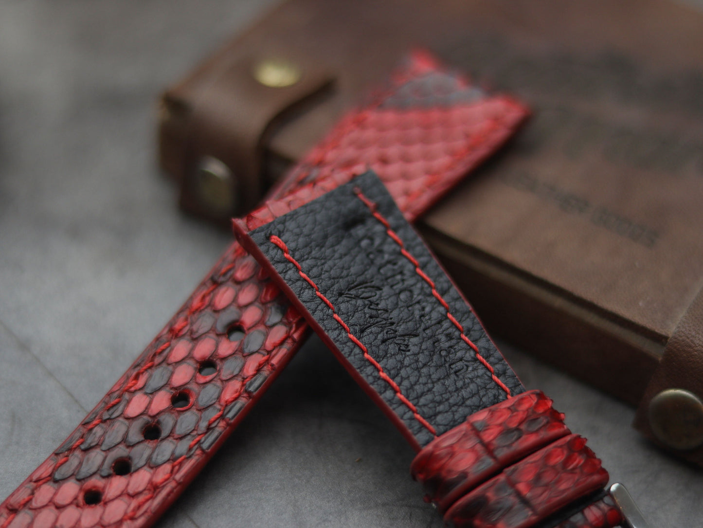 PYTHON SKIN WATCH STRAPS - VENETIAN RED
