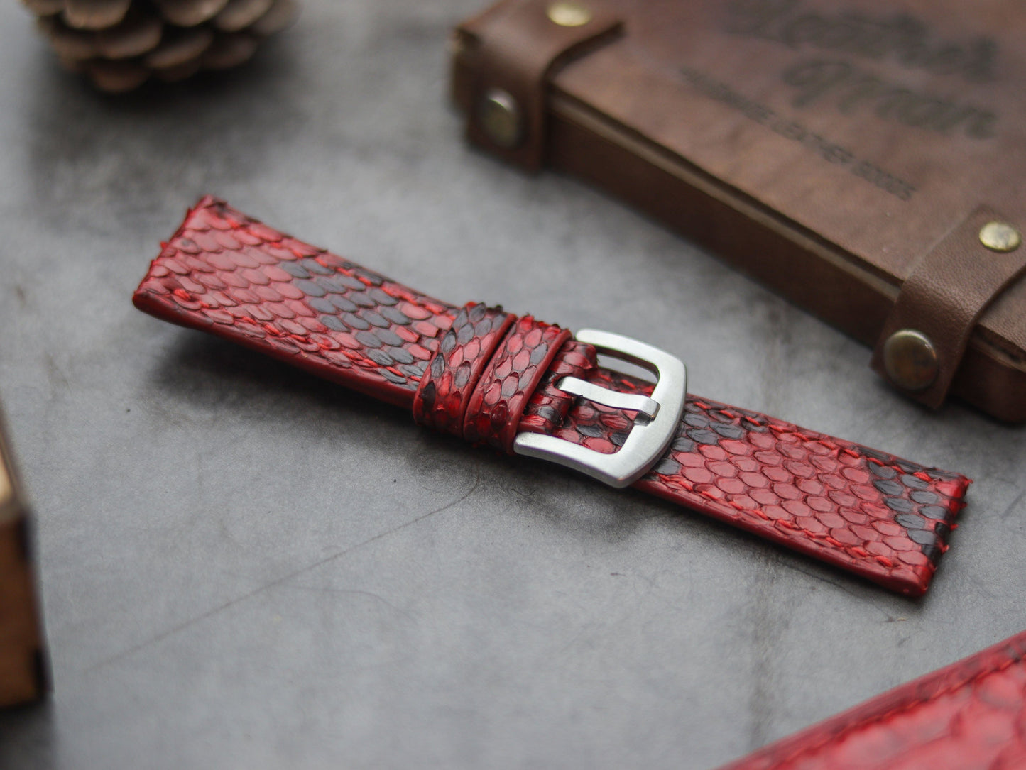 PYTHON SKIN WATCH STRAPS - VENETIAN RED