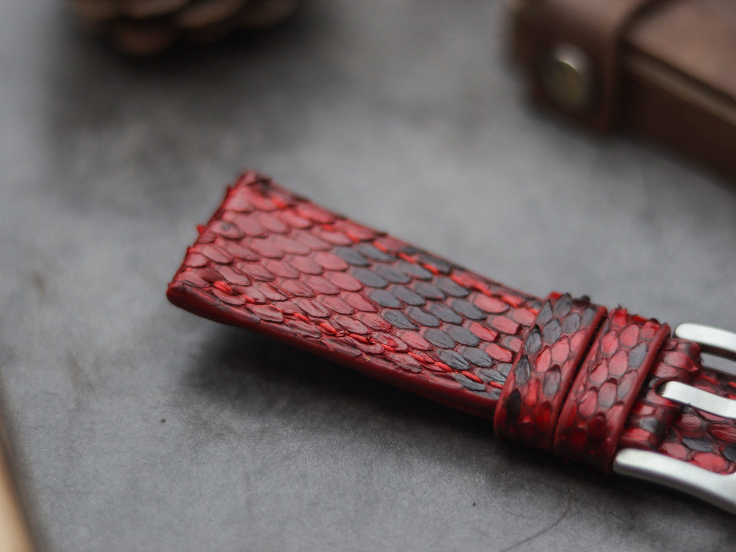 PYTHON SKIN WATCH STRAPS - VENETIAN RED
