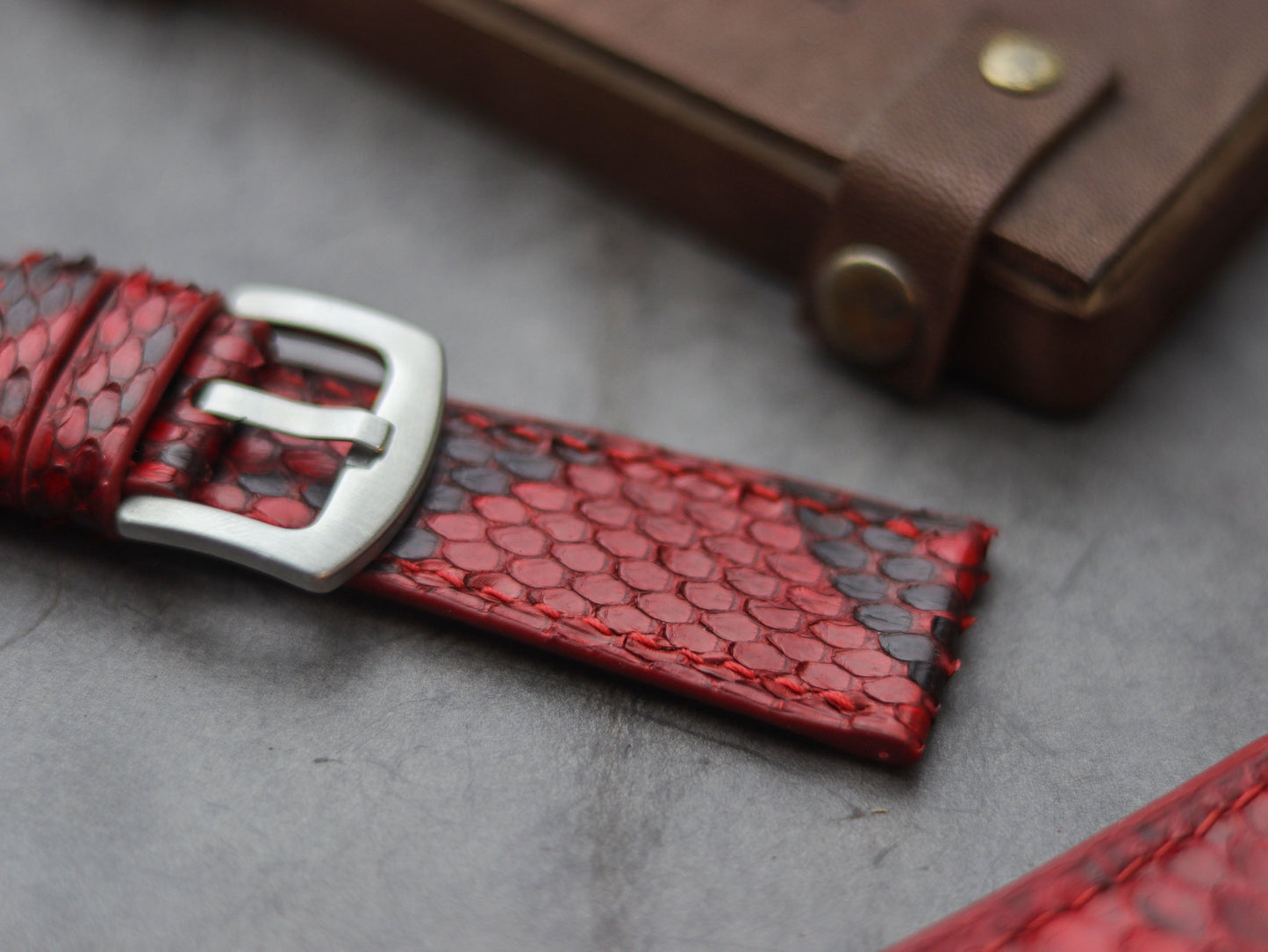 PYTHON SKIN WATCH STRAPS - VENETIAN RED