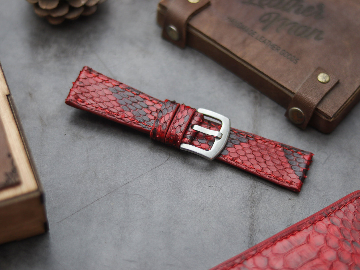 PYTHON SKIN WATCH STRAPS - VENETIAN RED