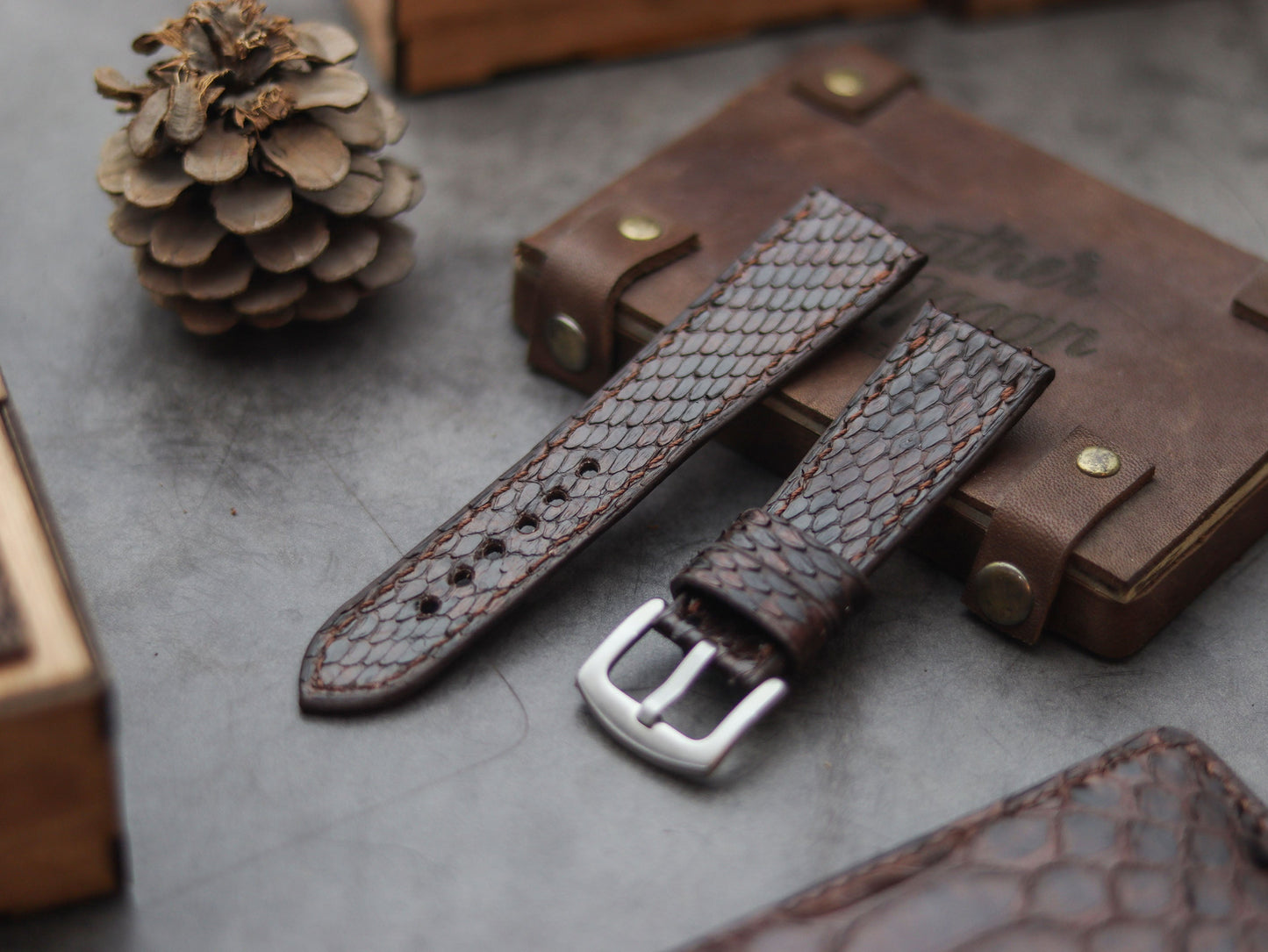 PYTHON SKIN WATCH STRAPS - PECAN BROWN