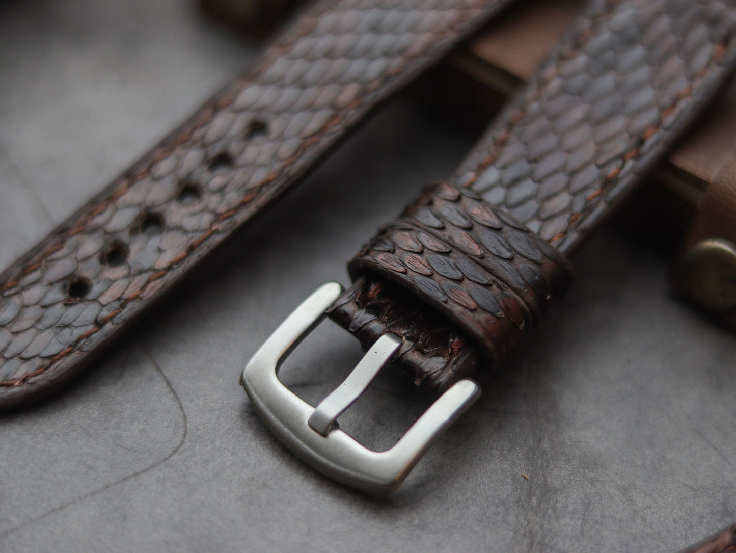 PYTHON SKIN WATCH STRAPS - PECAN BROWN