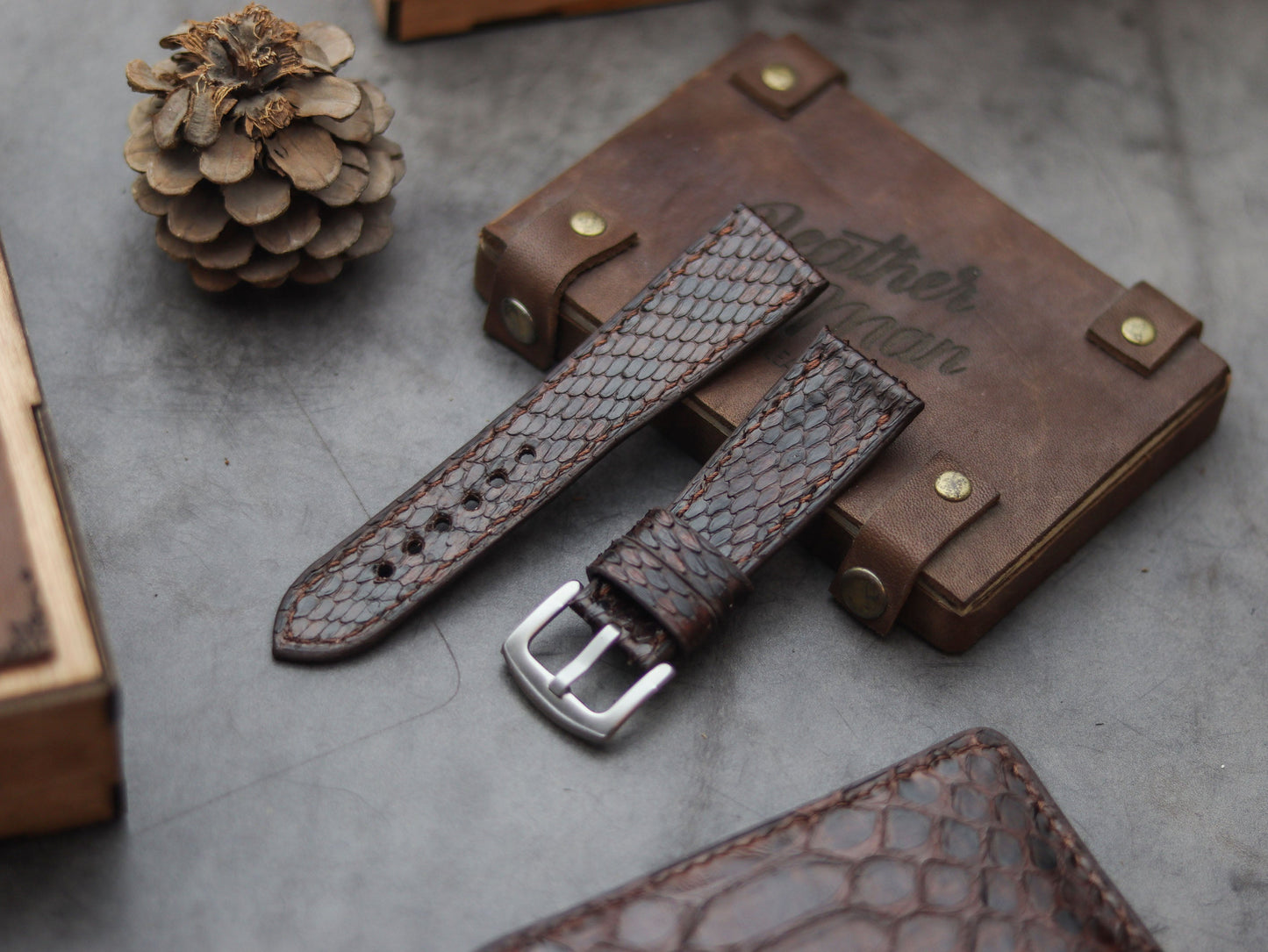 PYTHON SKIN WATCH STRAPS - PECAN BROWN