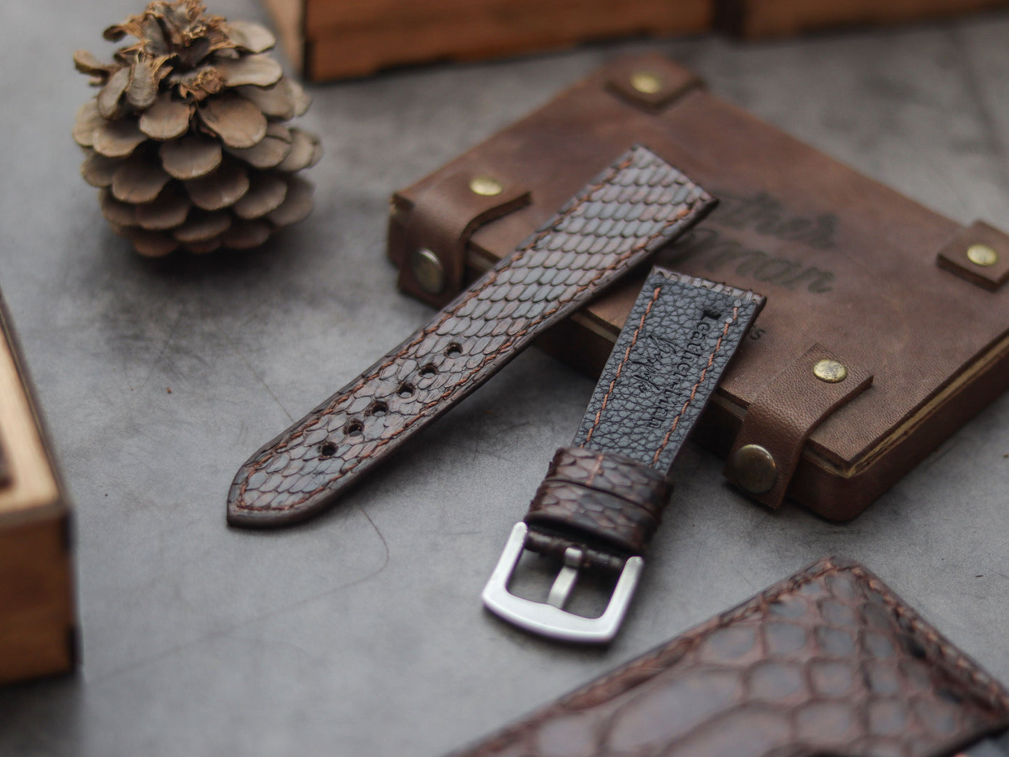 PYTHON SKIN WATCH STRAPS - PECAN BROWN