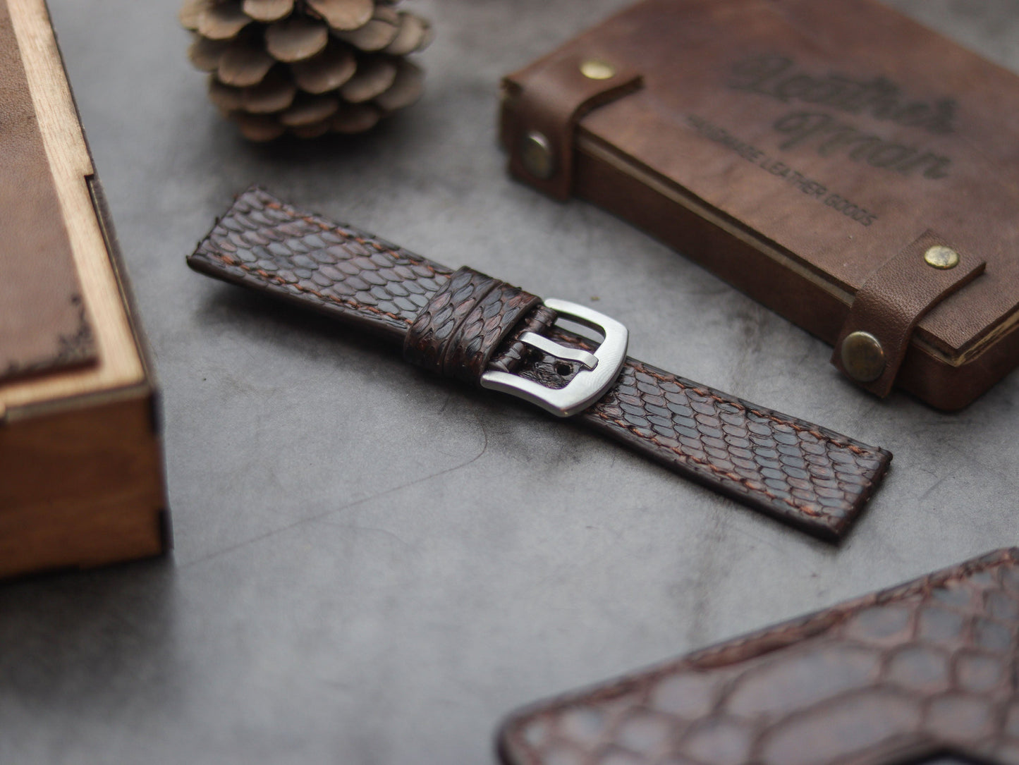 PYTHON SKIN WATCH STRAPS - PECAN BROWN