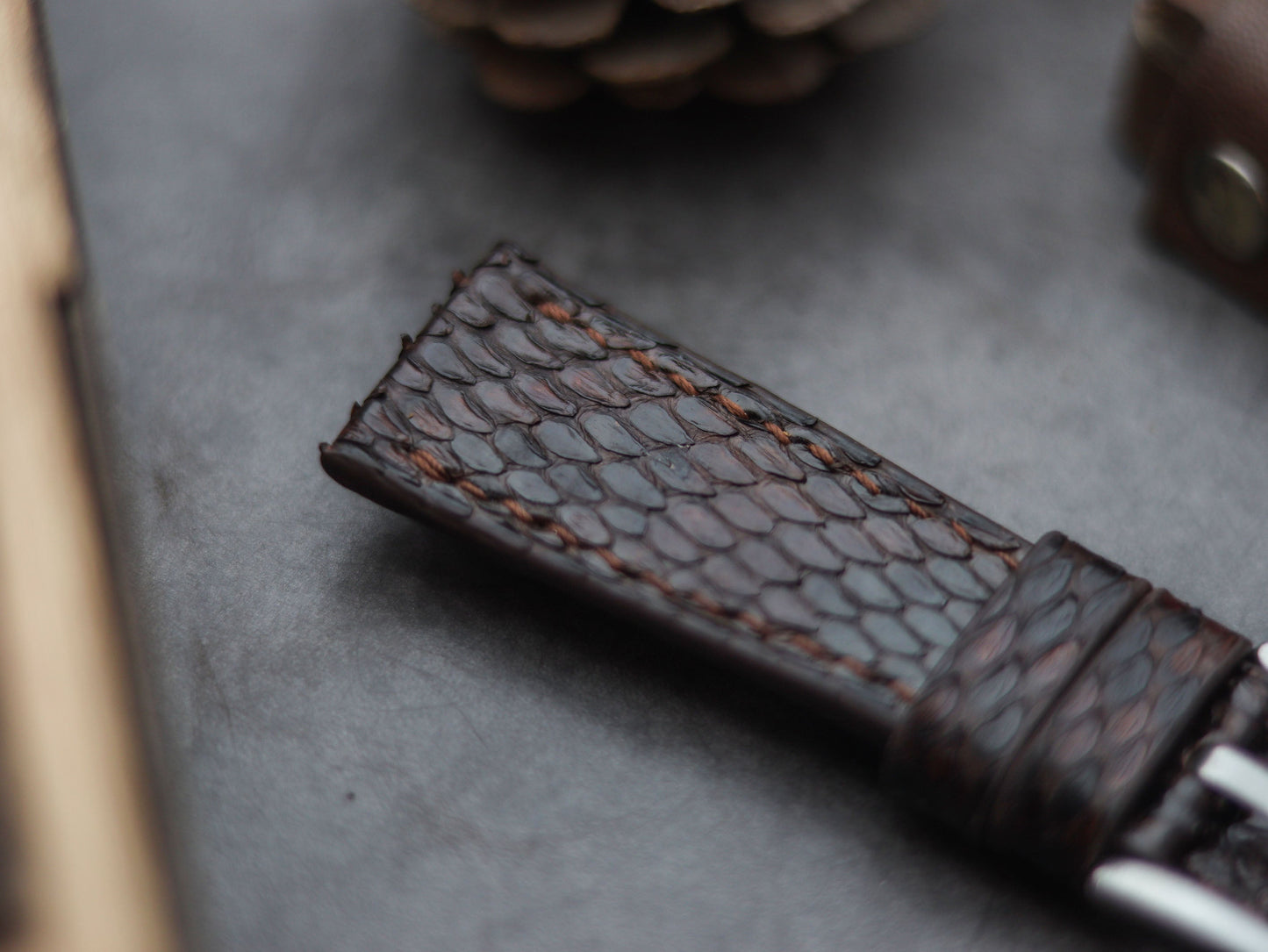 PYTHON SKIN WATCH STRAPS - PECAN BROWN