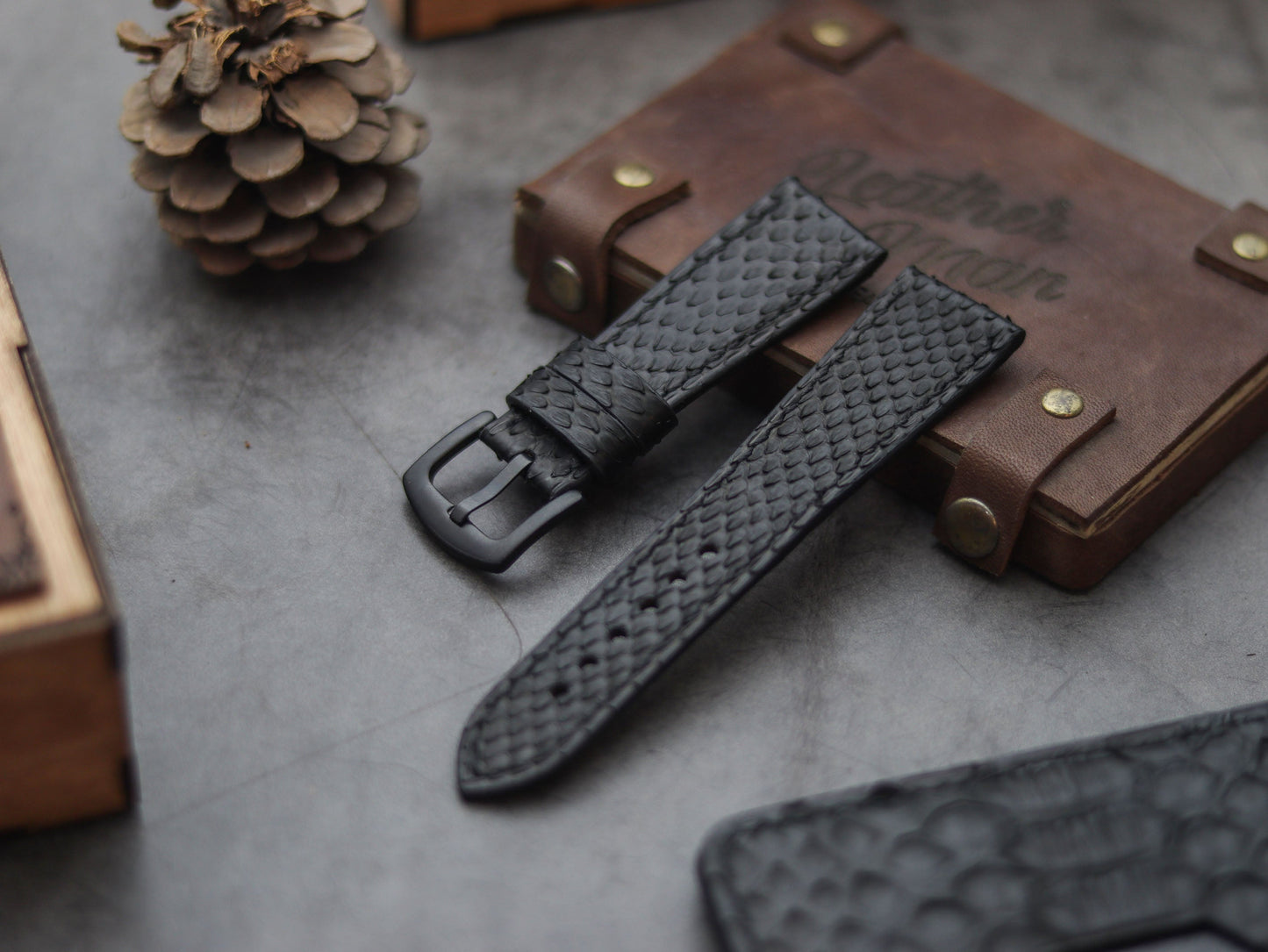 PYTHON SKIN WATCH STRAPS - RAVEN BLACK