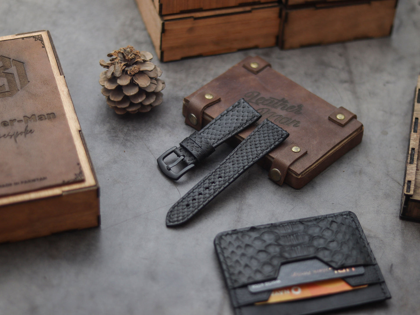 PYTHON SKIN WATCH STRAPS - RAVEN BLACK