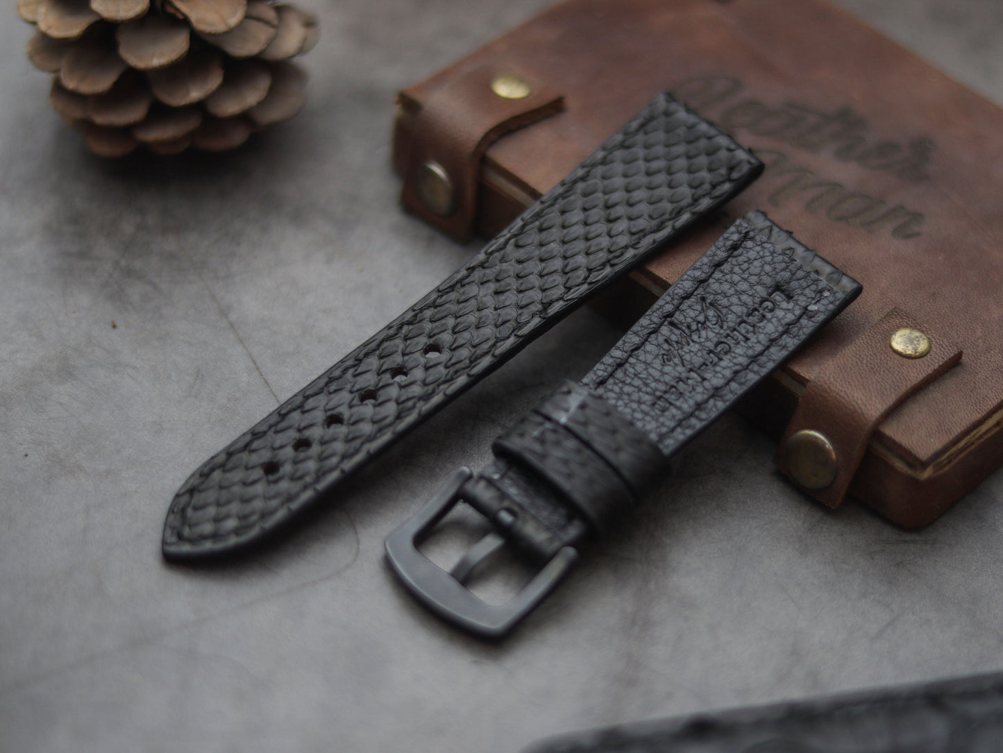 PYTHON SKIN WATCH STRAPS - RAVEN BLACK