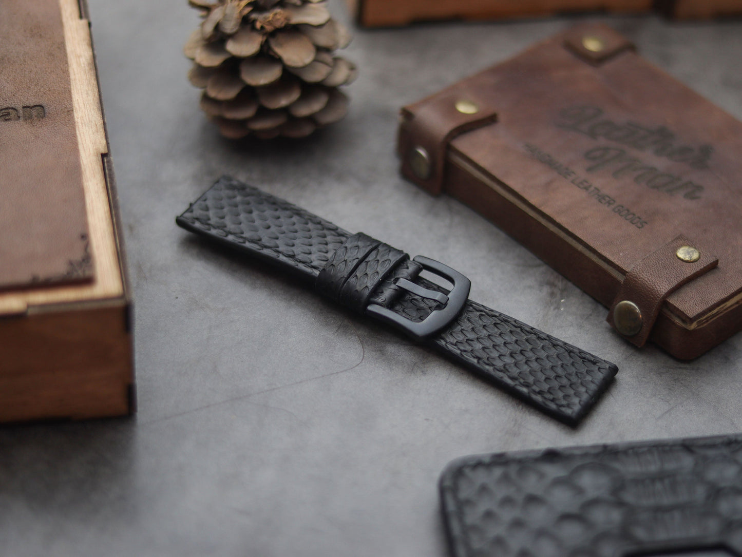 PYTHON SKIN WATCH STRAPS - RAVEN BLACK