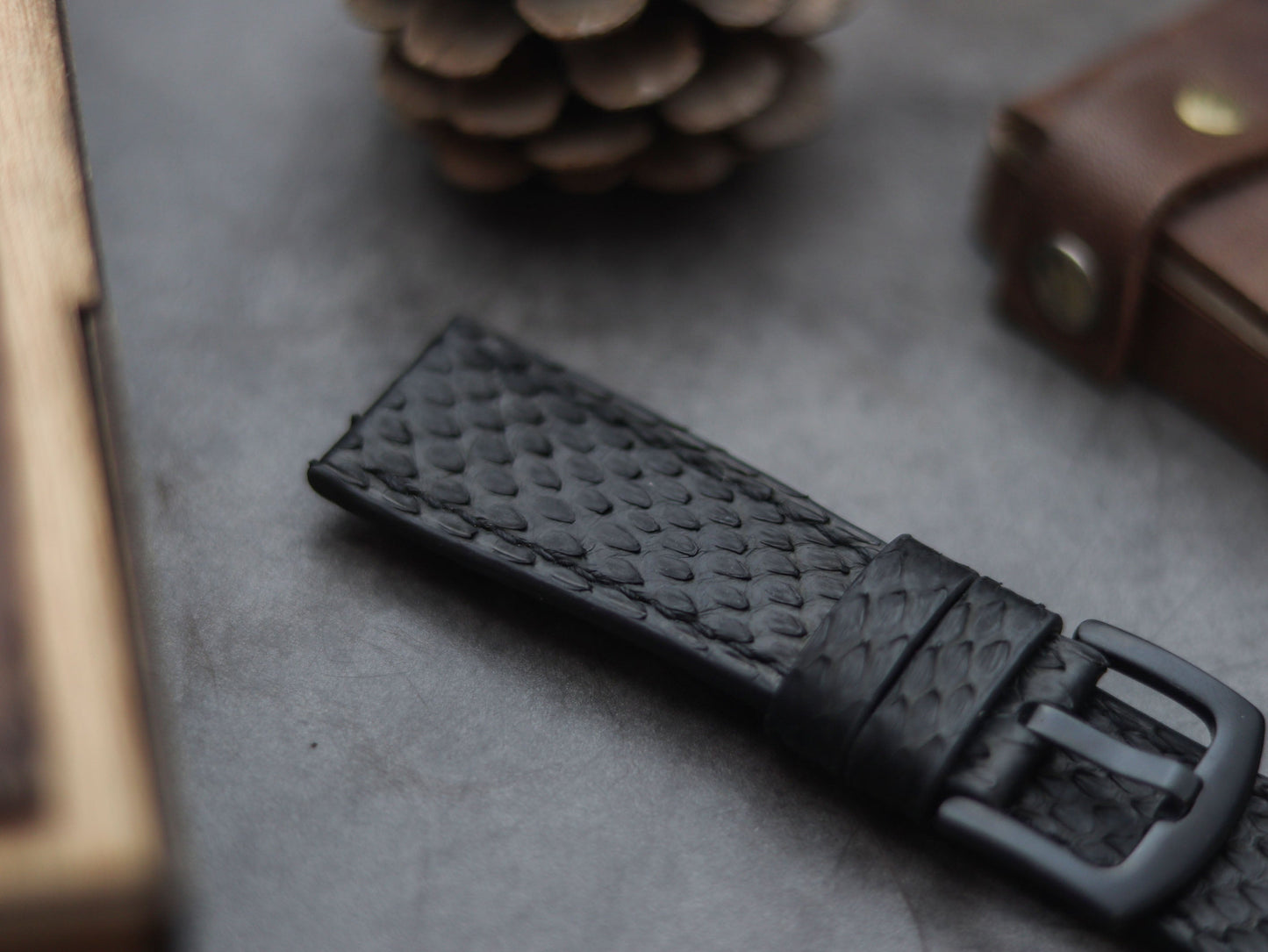 PYTHON SKIN WATCH STRAPS - RAVEN BLACK