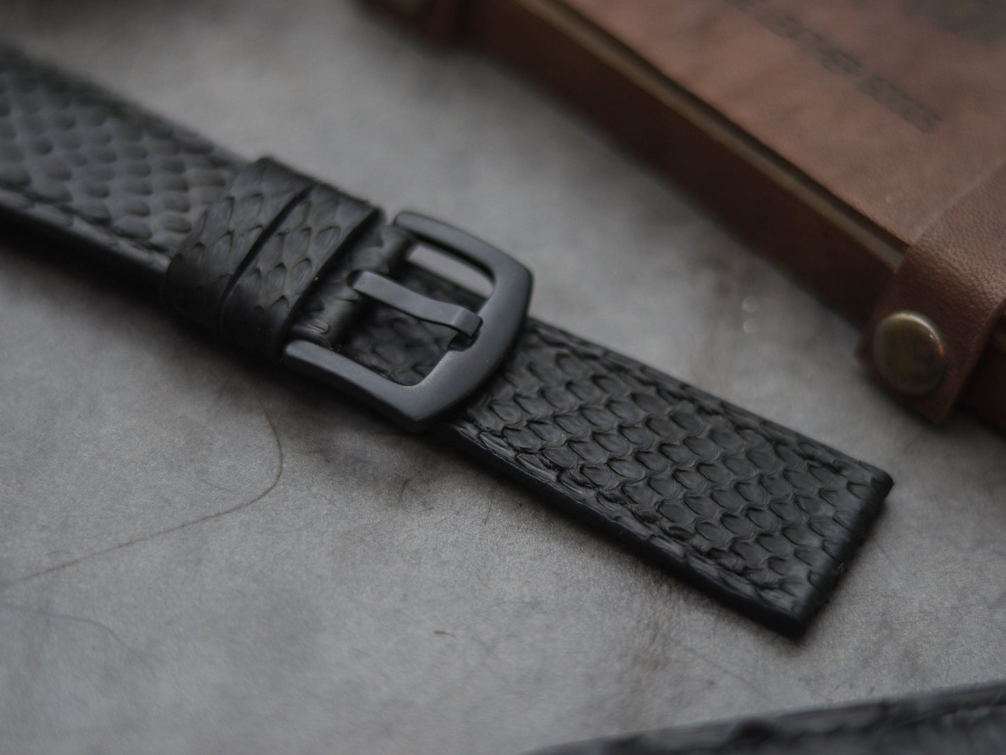 PYTHON SKIN WATCH STRAPS - RAVEN BLACK