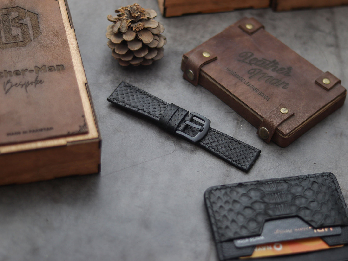 PYTHON SKIN WATCH STRAPS - RAVEN BLACK