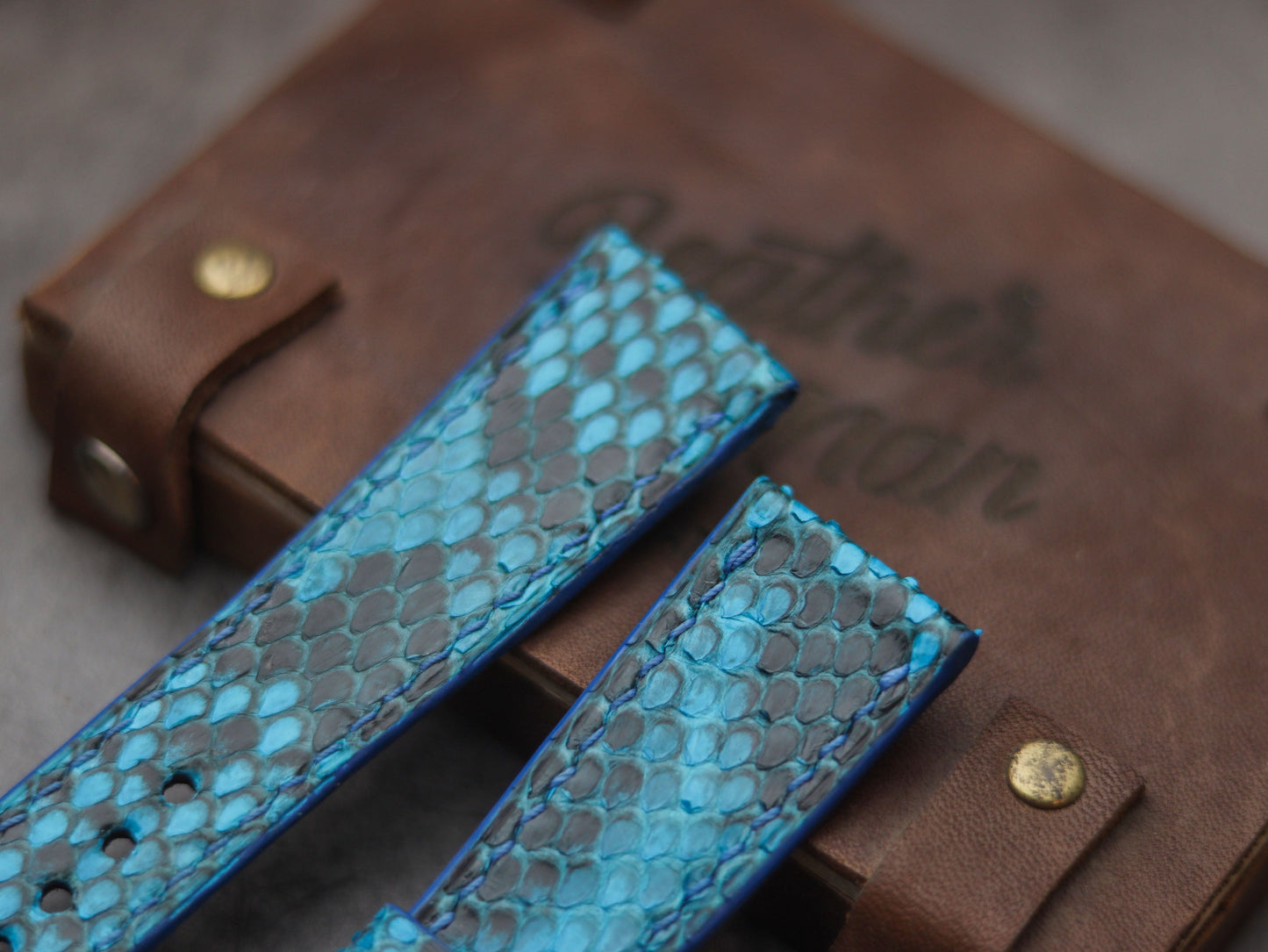 PYTHON SKIN WATCH STRAPS - CERULEAN BLUE