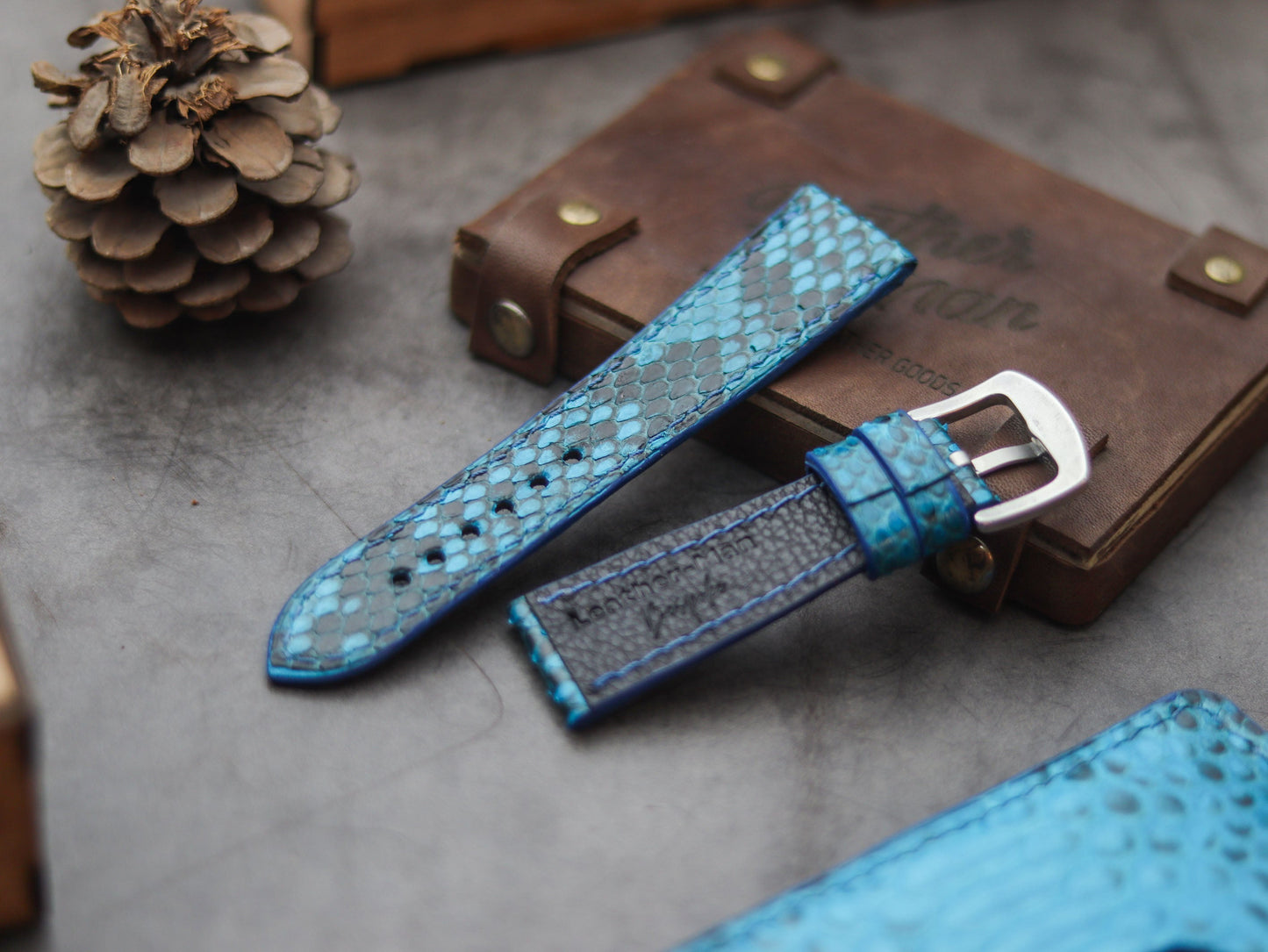 PYTHON SKIN WATCH STRAPS - CERULEAN BLUE