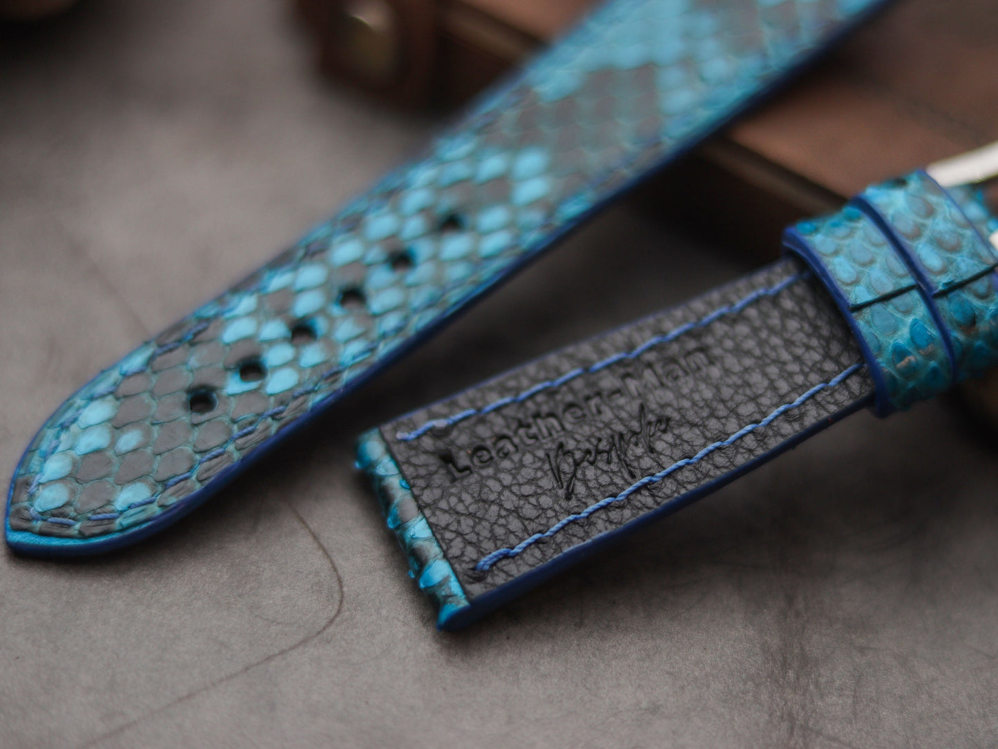 PYTHON SKIN WATCH STRAPS - CERULEAN BLUE