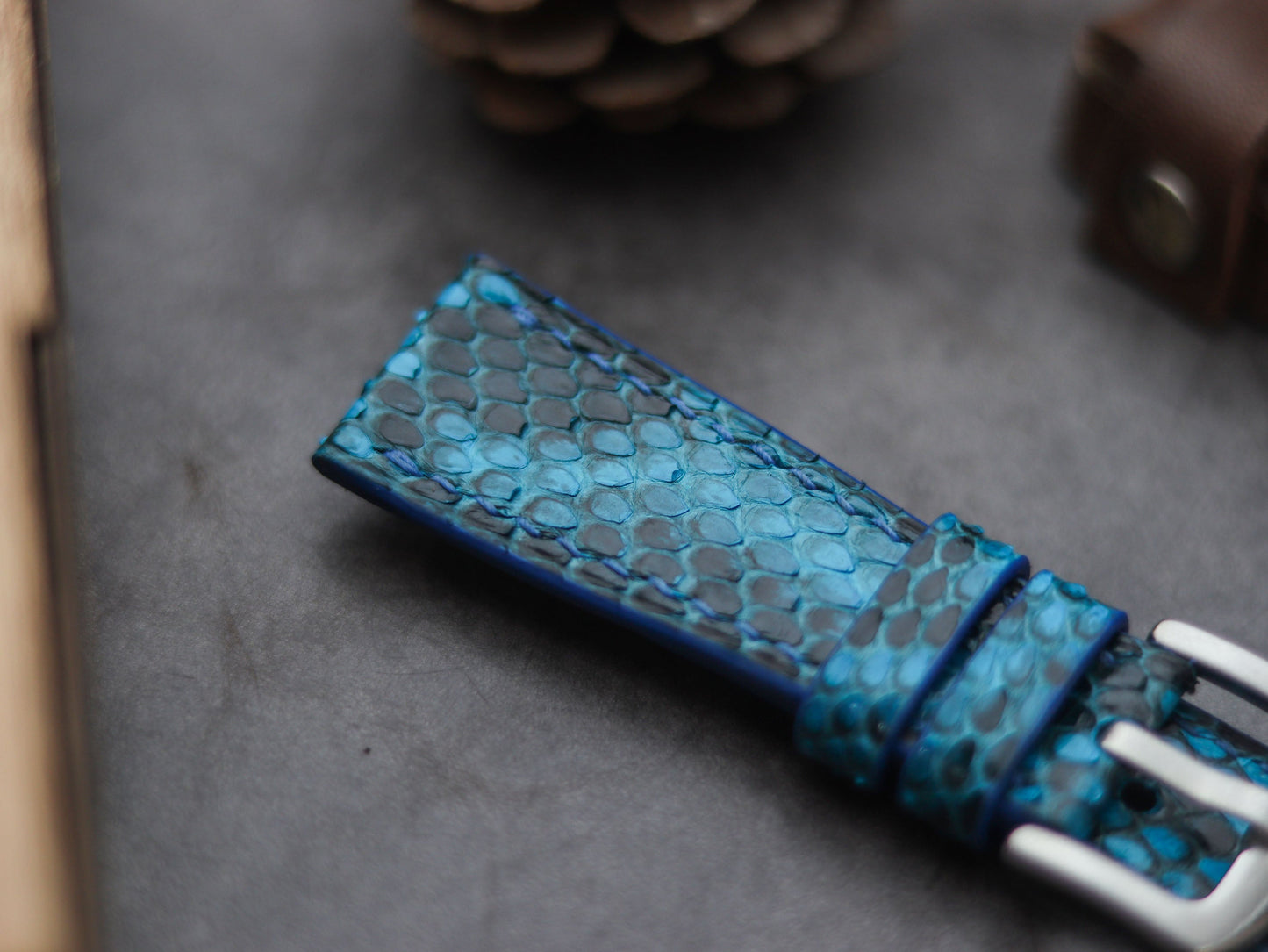 PYTHON SKIN WATCH STRAPS - CERULEAN BLUE