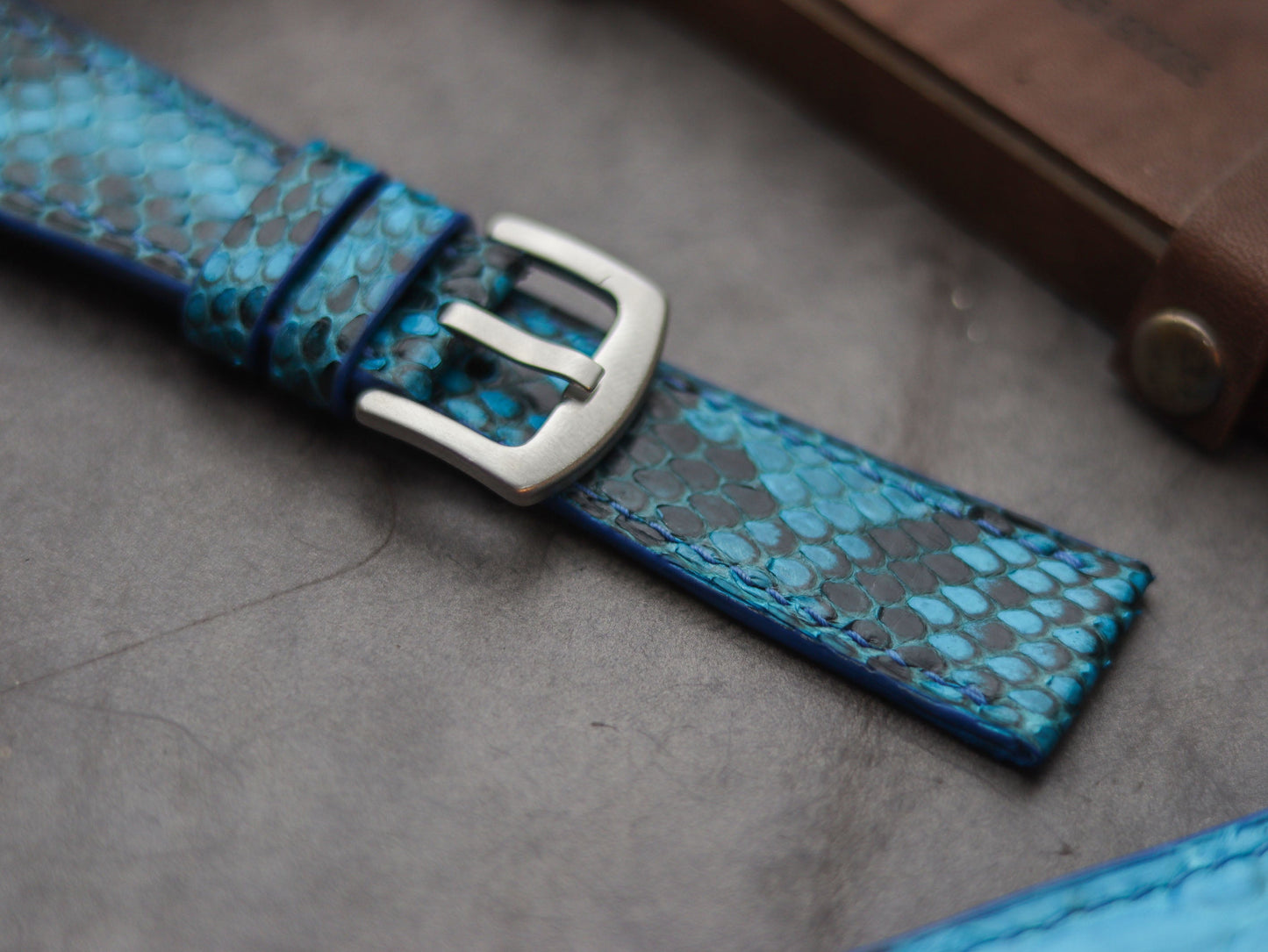 PYTHON SKIN WATCH STRAPS - CERULEAN BLUE