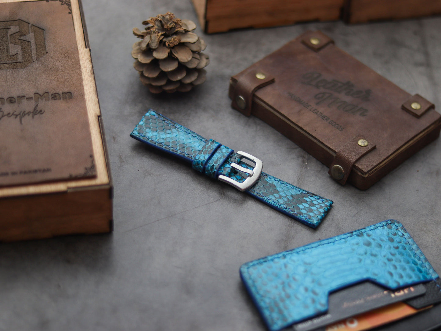 PYTHON SKIN WATCH STRAPS - CERULEAN BLUE