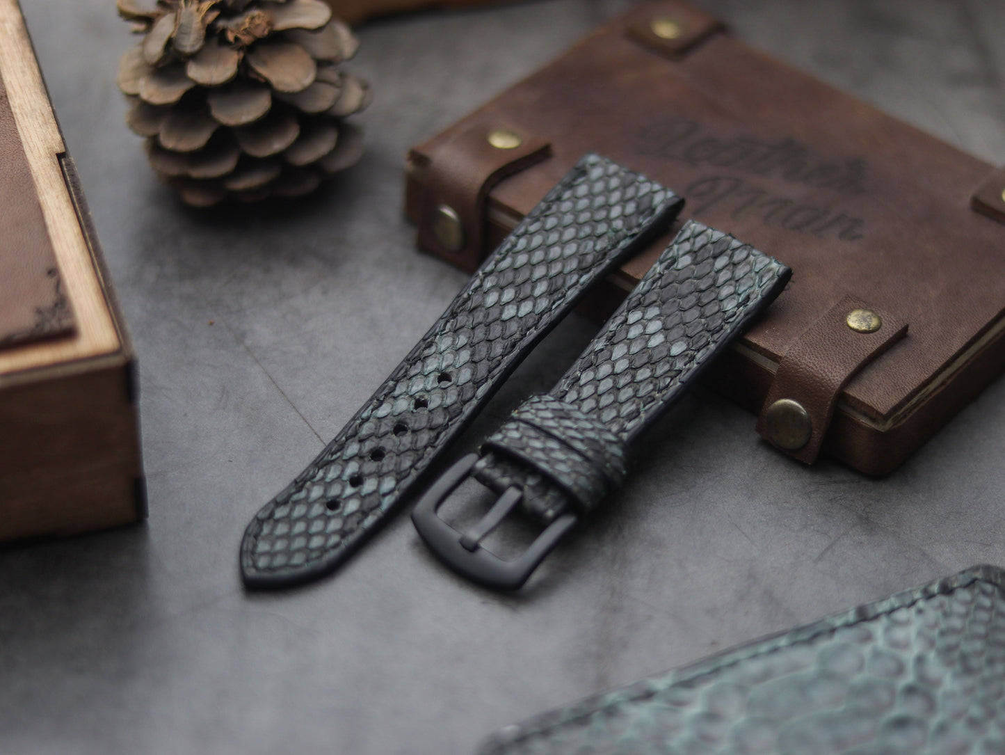 PYTHON SKIN WATCH STRAPS - IRIDIUM GRAY