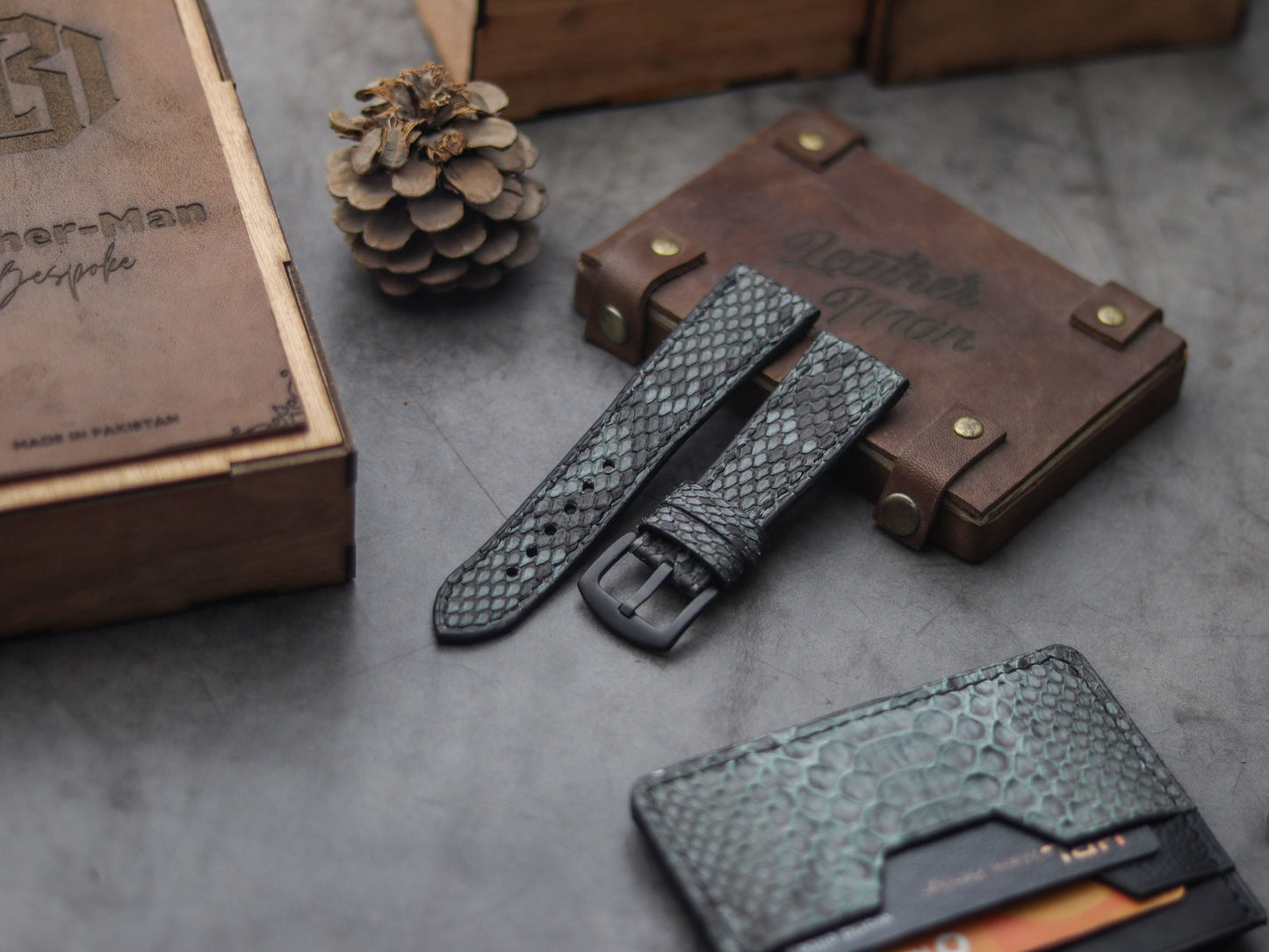 PYTHON SKIN WATCH STRAPS - IRIDIUM GRAY