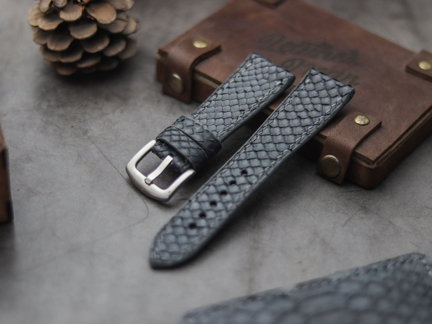 PYTHON SKIN WATCH STRAPS - SLATE GRAY