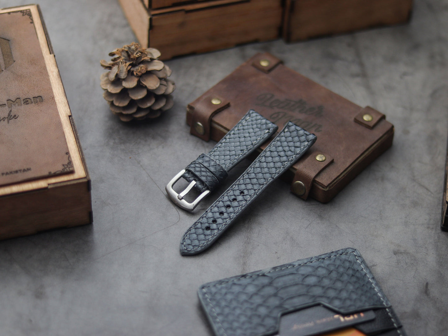 PYTHON SKIN WATCH STRAPS - SLATE GRAY