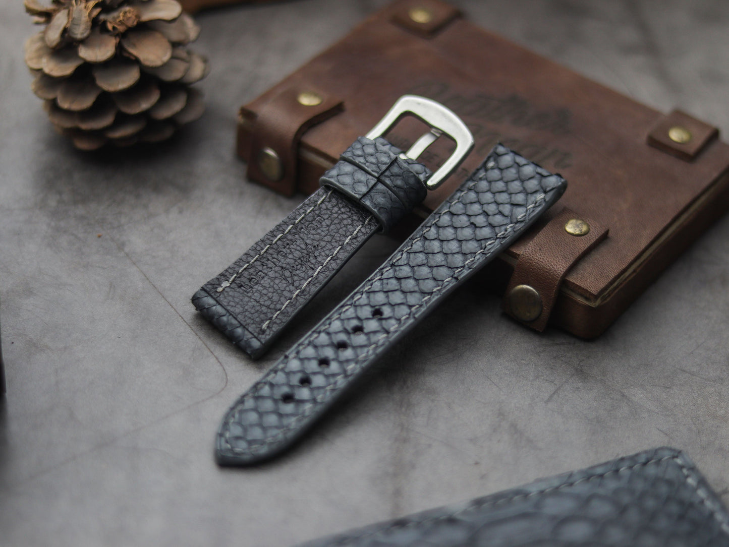 PYTHON SKIN WATCH STRAPS - SLATE GRAY