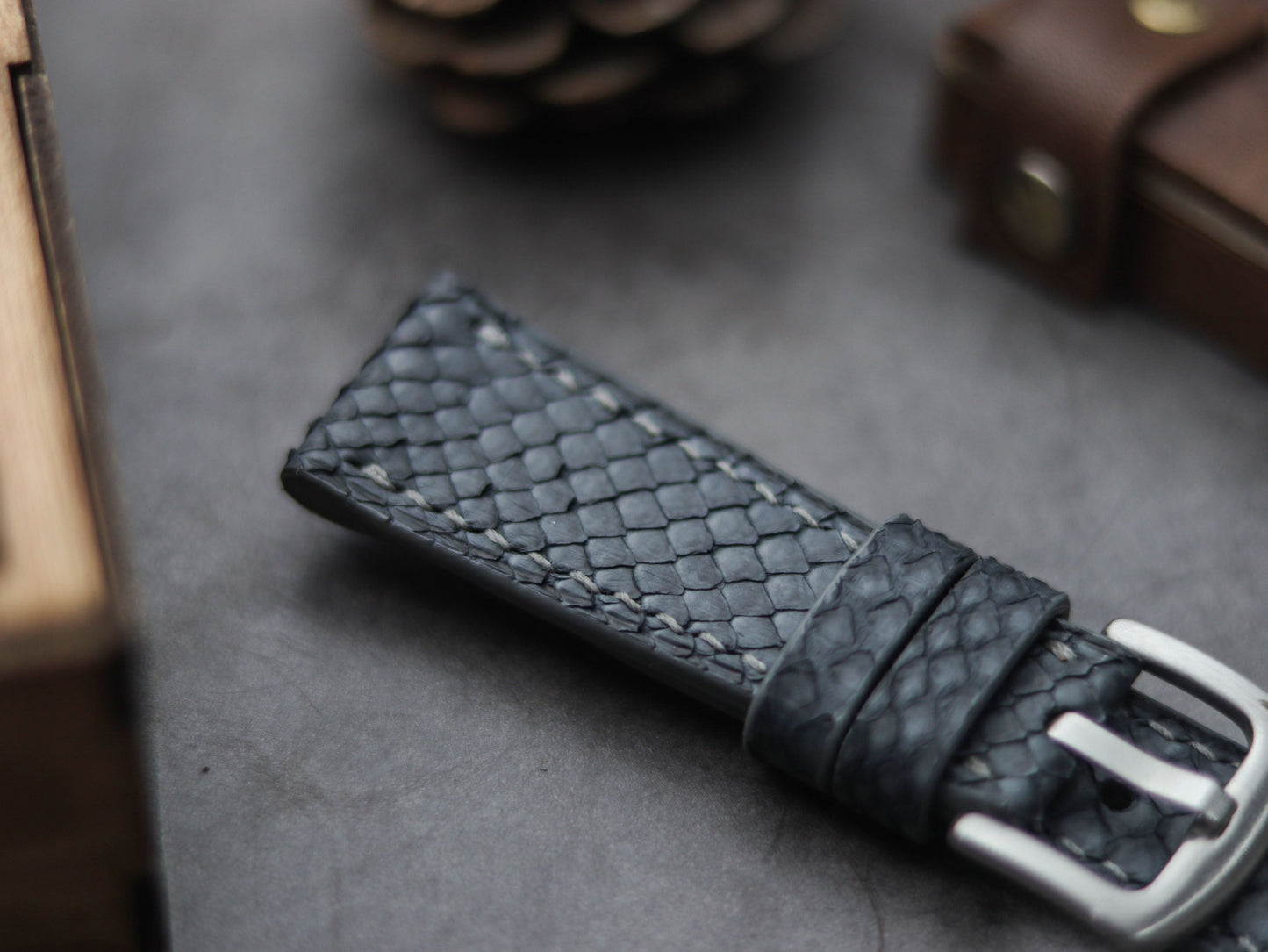 PYTHON SKIN WATCH STRAPS - SLATE GRAY