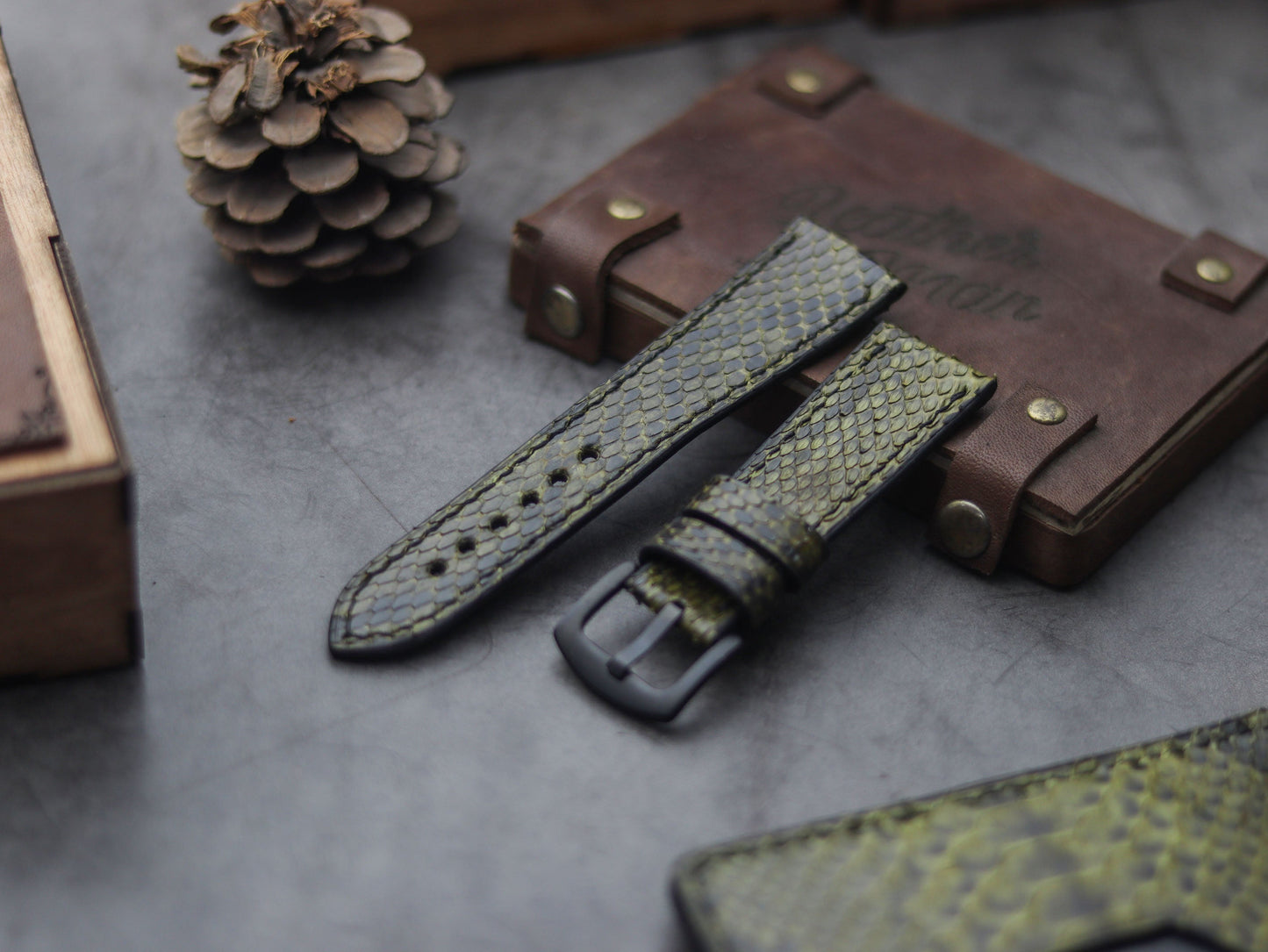 PYTHON SKIN WATCH STRAPS - JUNIPER GREEN