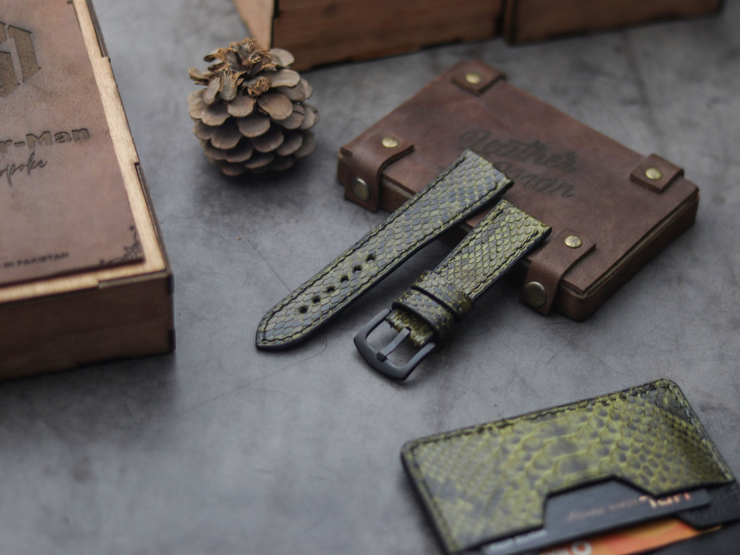 PYTHON SKIN WATCH STRAPS - JUNIPER GREEN