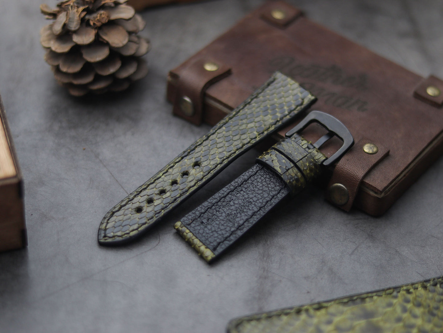 PYTHON SKIN WATCH STRAPS - JUNIPER GREEN