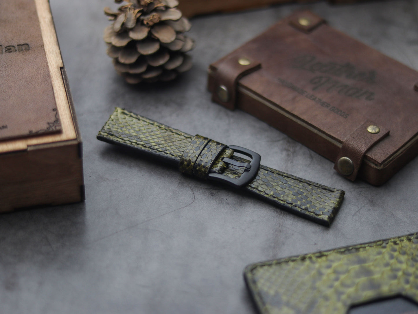 PYTHON SKIN WATCH STRAPS - JUNIPER GREEN
