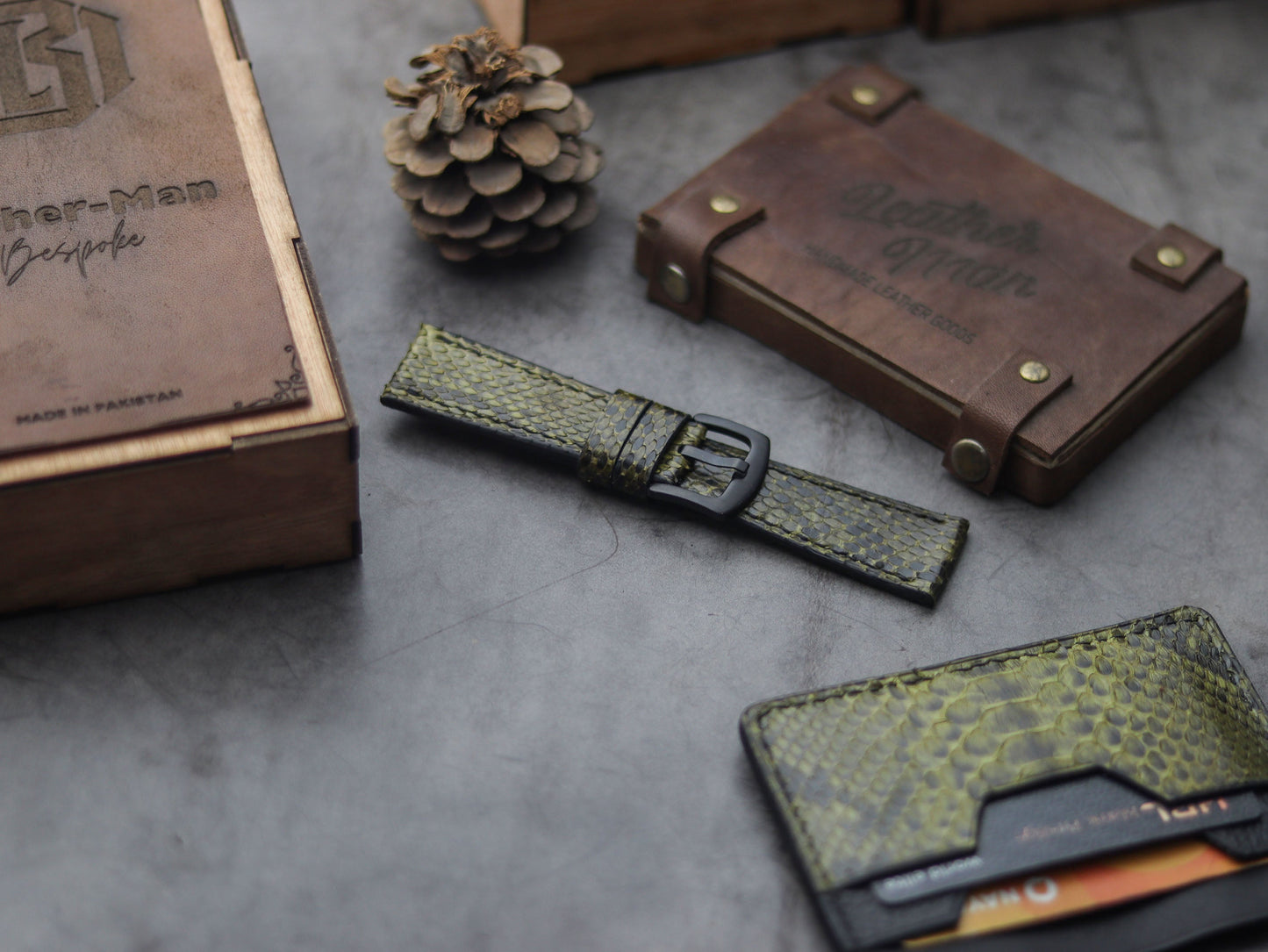 PYTHON SKIN WATCH STRAPS - JUNIPER GREEN