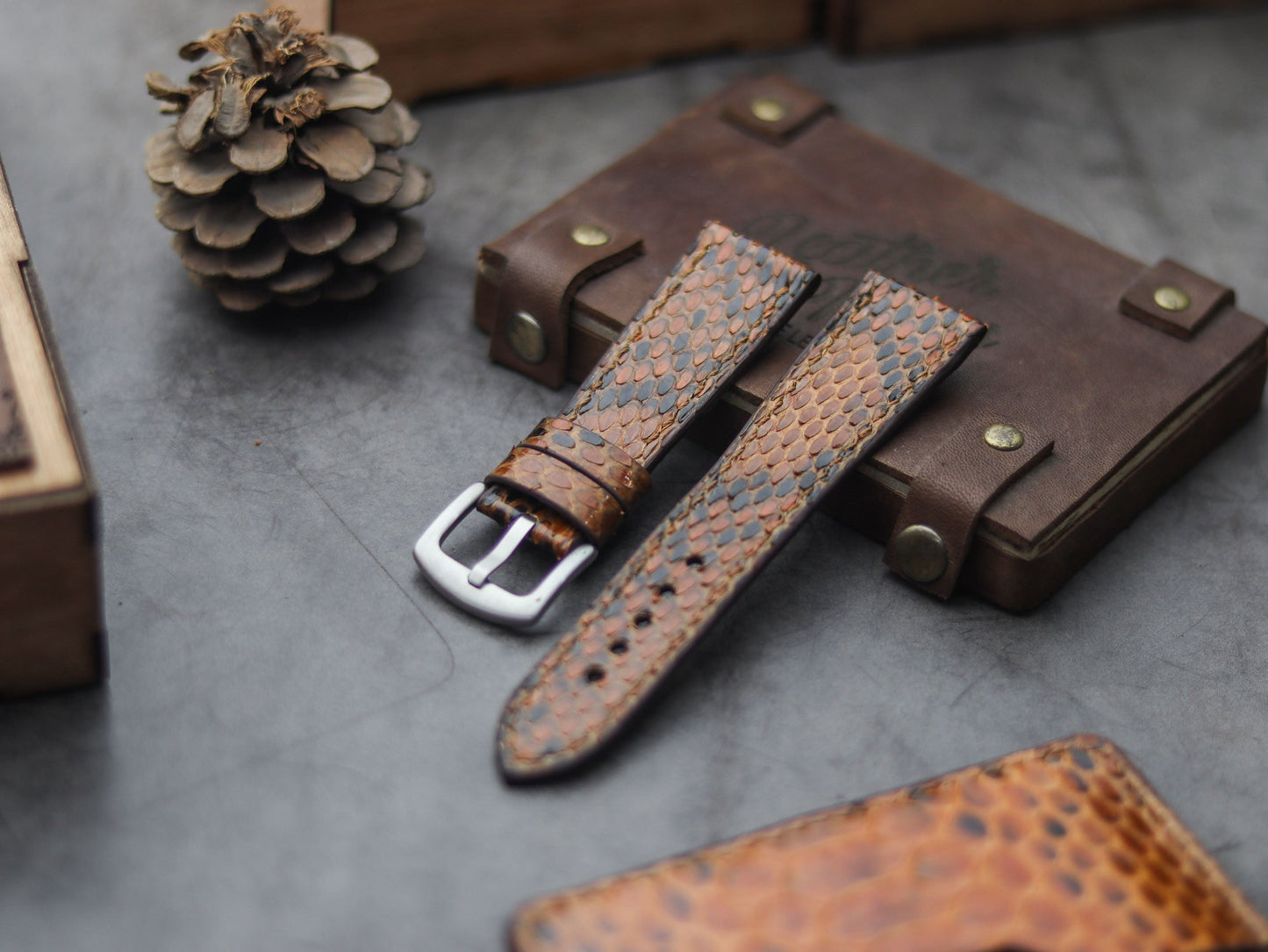 PYTHON SKIN WATCH STRAPS - COPPER BROWN