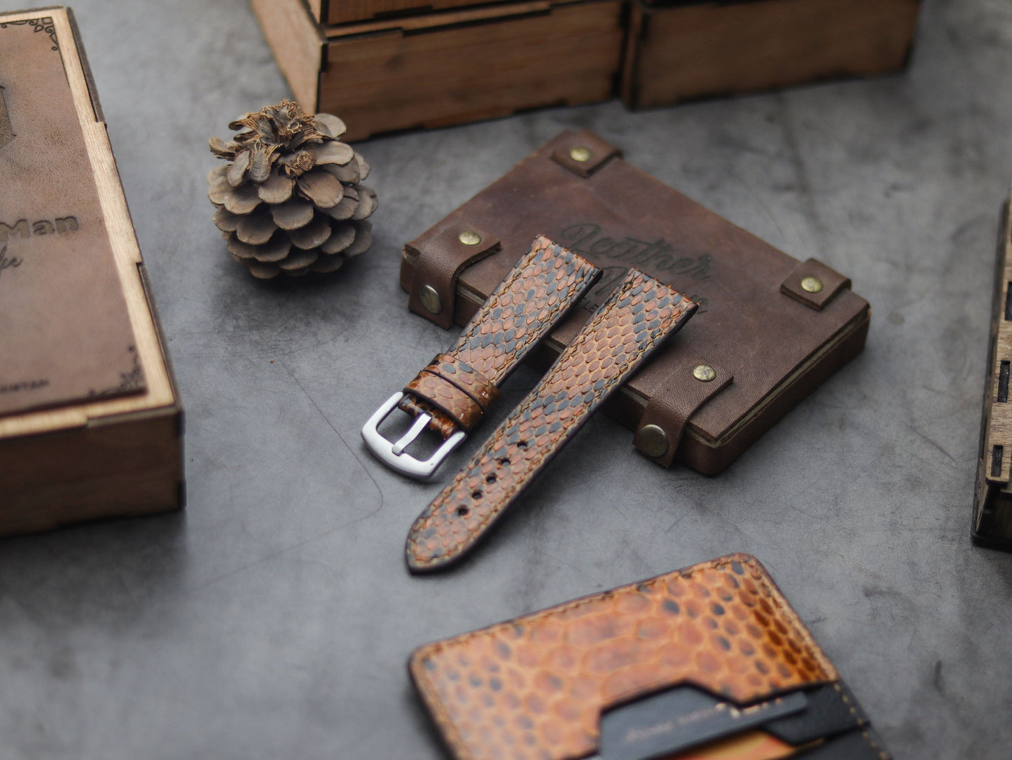 PYTHON SKIN WATCH STRAPS - COPPER BROWN