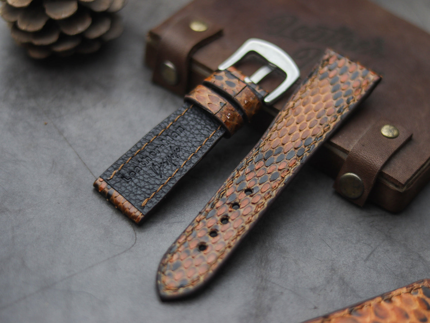 PYTHON SKIN WATCH STRAPS - COPPER BROWN