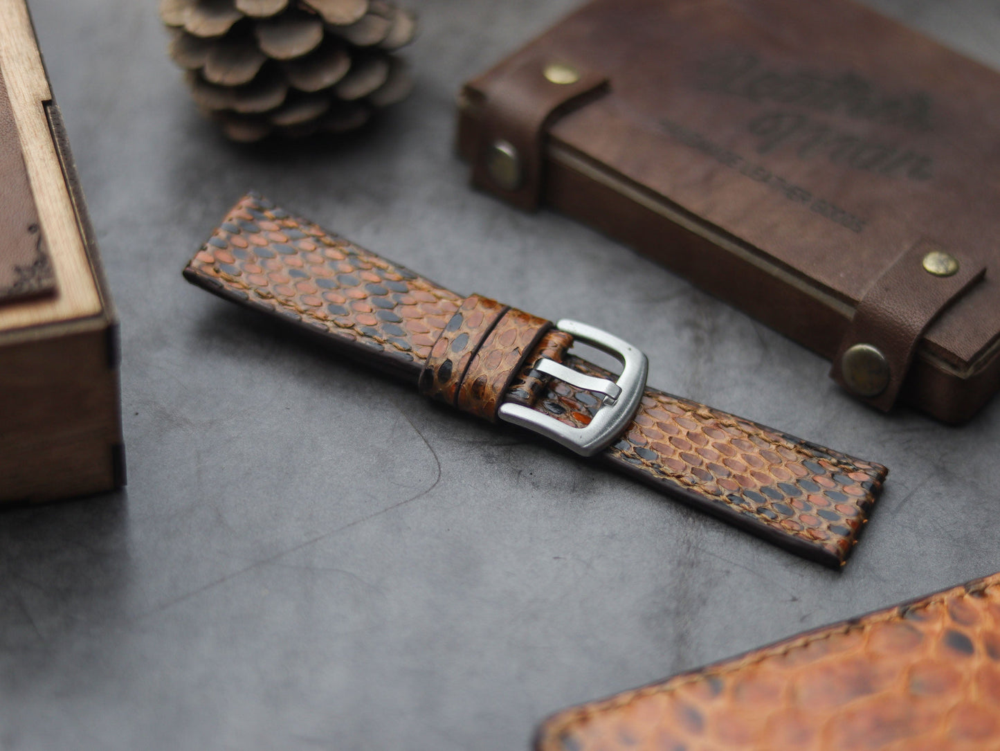 PYTHON SKIN WATCH STRAPS - COPPER BROWN